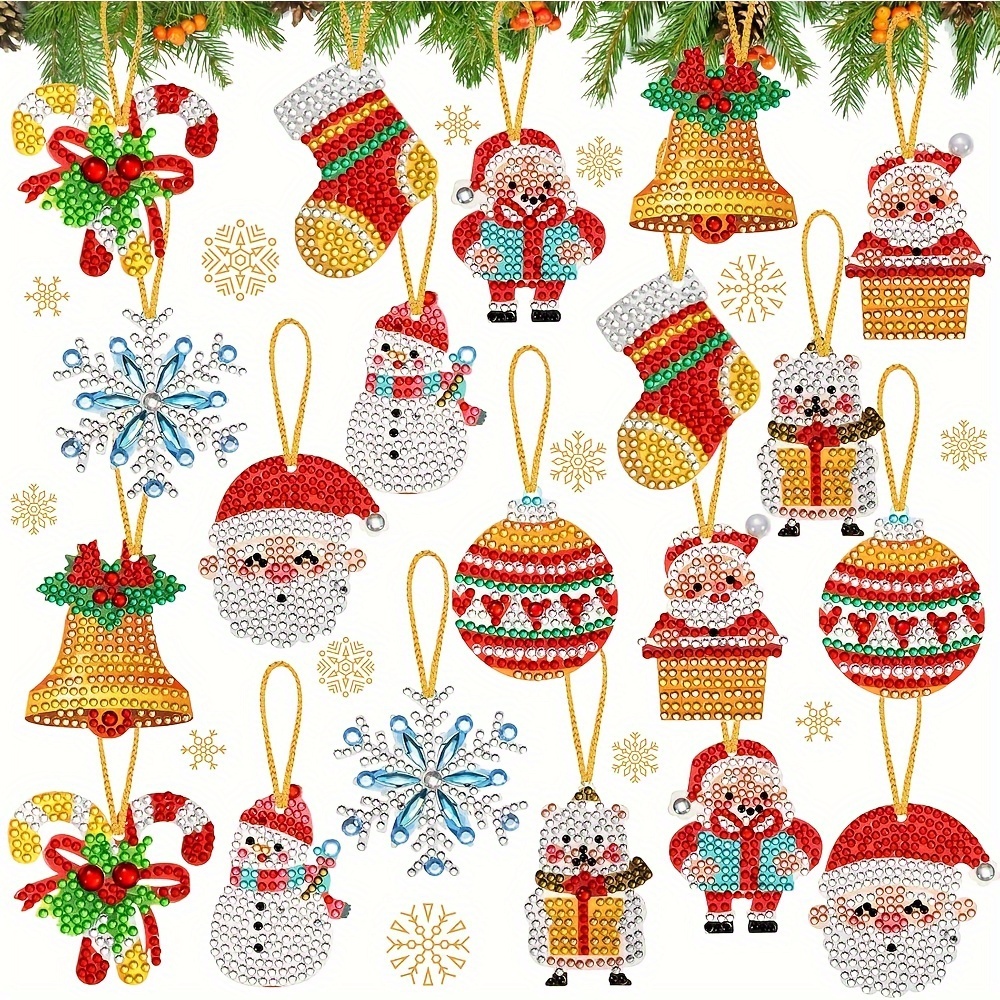 

20pcs Diy Diamond Painting Keychain Kit - Christmas Characters, Santa & Snowman - Create Your Own Sparkling Mosaic Art For Backpacks & Gifts, Christmas Beads