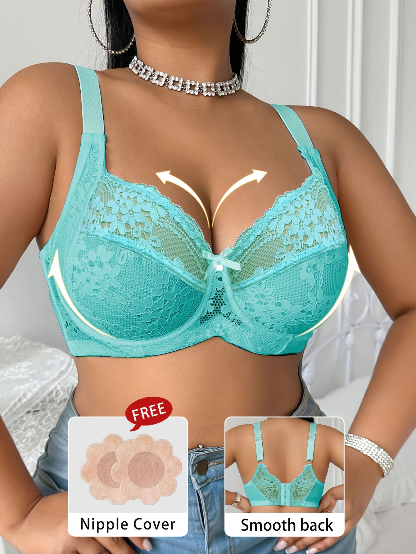 [Sexy Plus-Size Bra] Lace-Trimmed Plus-Size Women's Bra | Casual and Comfortable with a Simple Back Design in Fabric