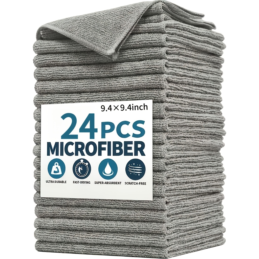 TEMU 24pcs Set Of Thickened Microfiber Cleaning Cloths, Absorbent And Streak-free. Reusable And Wet/dry Use. Replacement For Rags And Towels. Durable