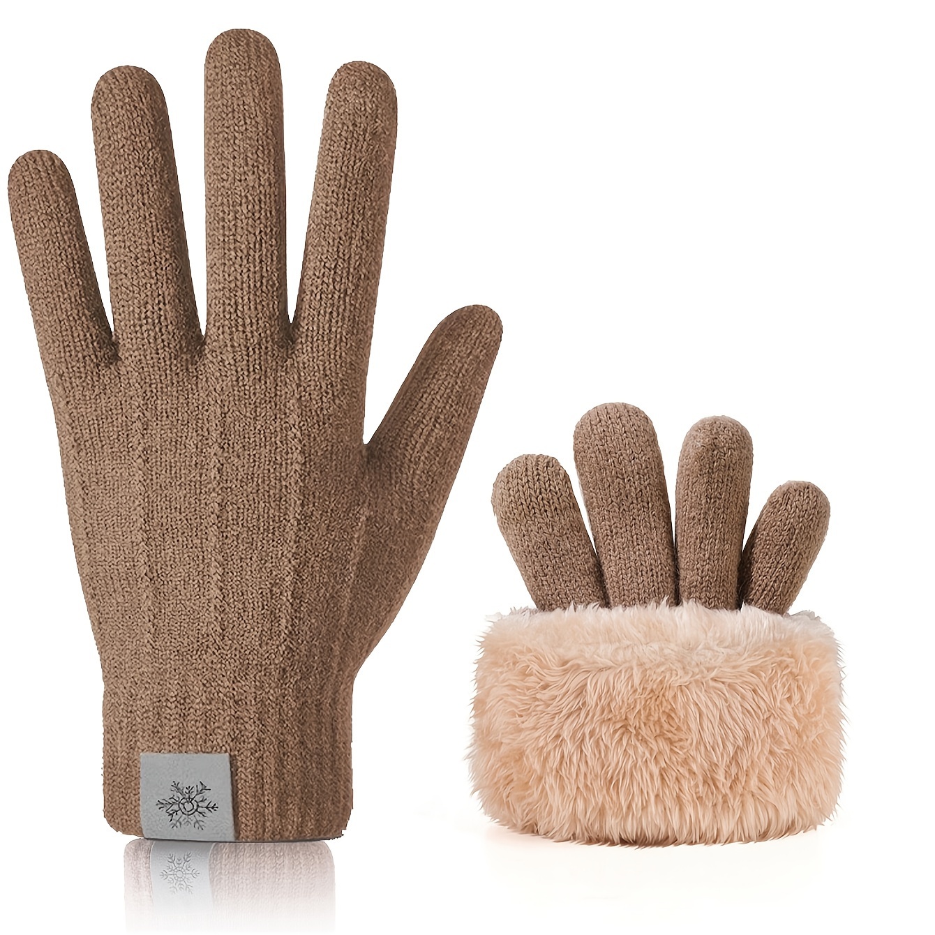 Image of Winter Thermal Gloves For Men And Women, Touchscreen-compatible, Fashionable Solid Color, Double-layered -lined, Thickened, Windproof And Cold-resistant Knitted Cycling Gloves