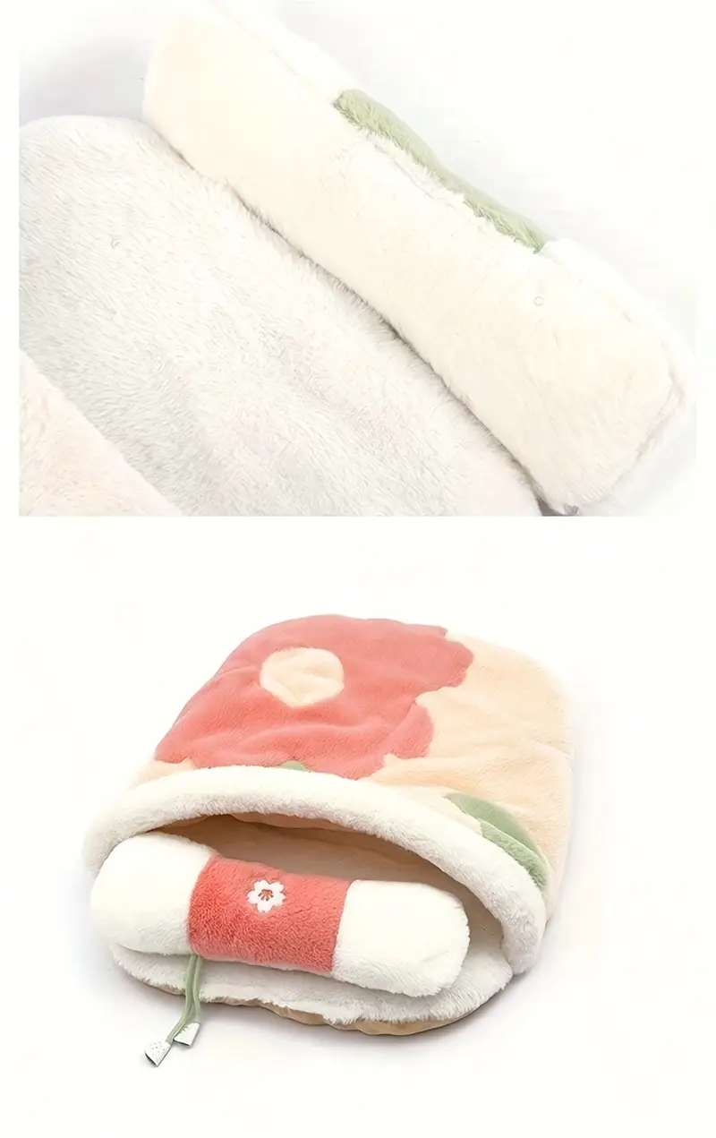 a versatile warm semi enclosed cat bed with a cushion suitable for including a blanket and sleeping bag for pets Product details 1