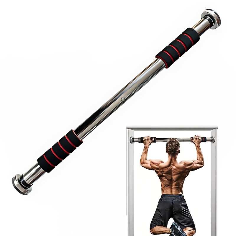 Image of Adjustable Door Pull Rod In Black-red, No-drill Installation, Carbon Steel, Black - Perfect For Upper Body Workouts In Home Gyms, Gym Accessories, Home Exercise Equipment, Arm Exerciser