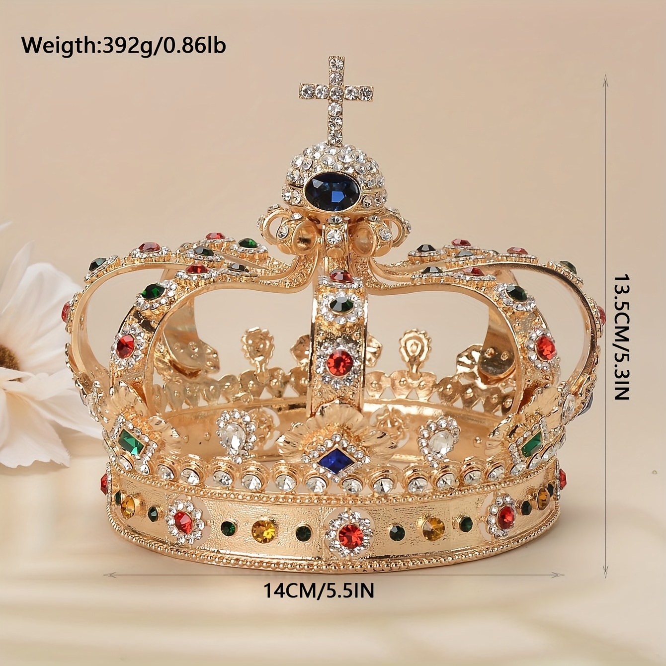 elegant baroque king tiara with rhinestones vintage royal headpiece for cosplay halloween unisex details 1