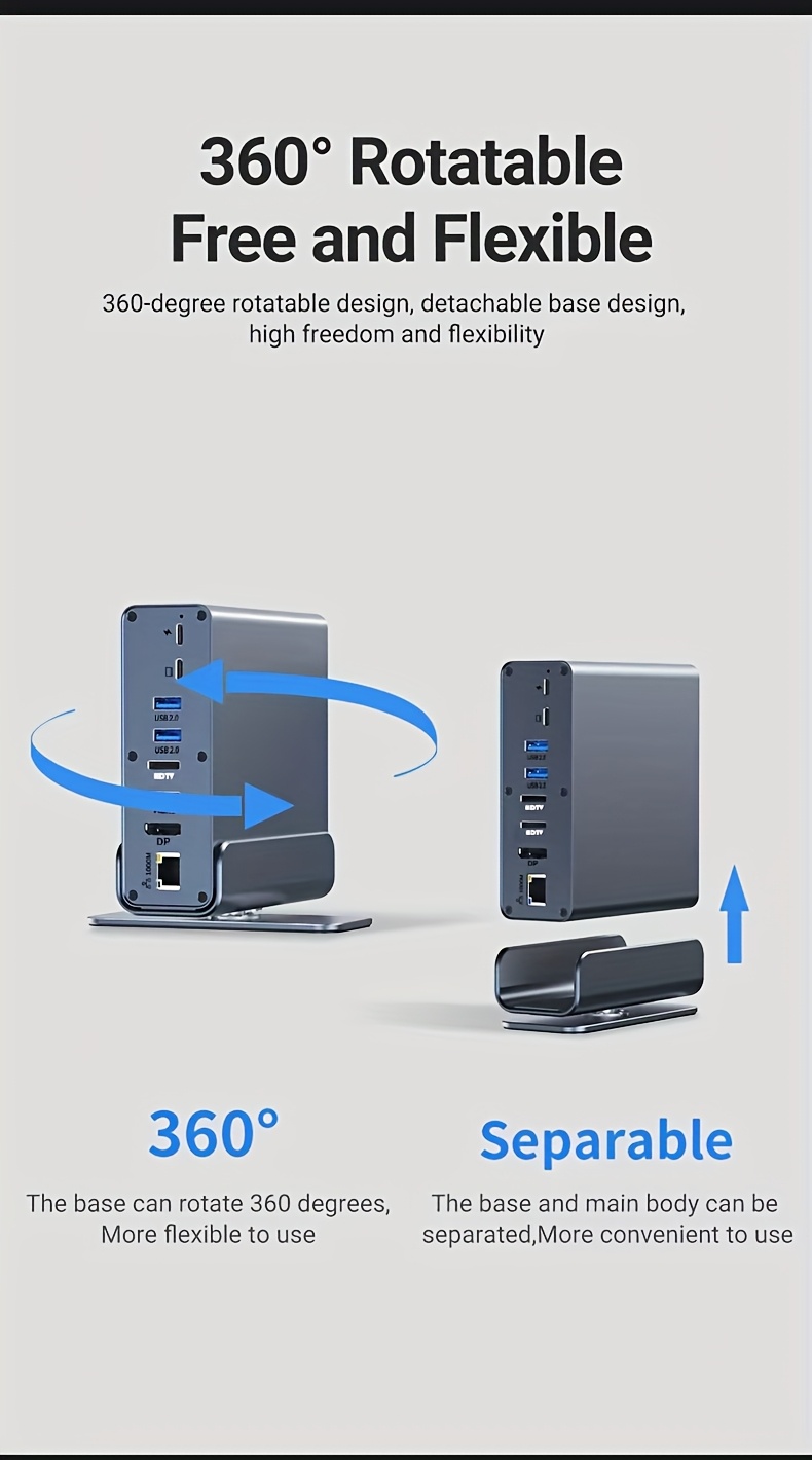 Triple Display Video Docking Station 15-in-1, MST Port, HD 4K 60Hz, DP 3-Screen Extension, USB 3.2 10G, USB C 15-in-1 Hub, SD, TF, Audio, Gigabit Ethernet