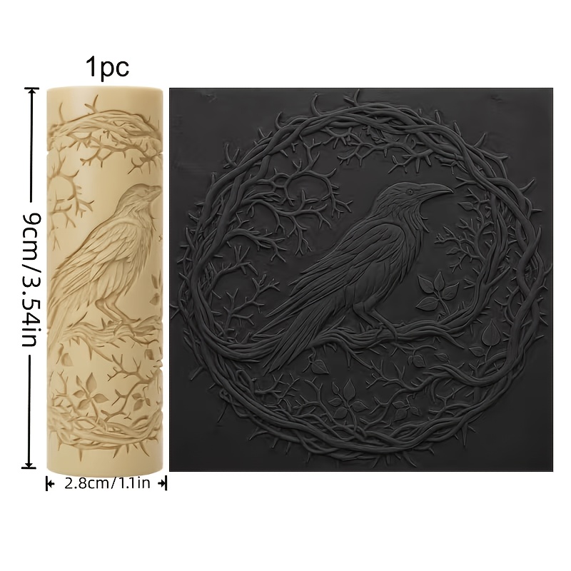 TEMU 1pc Crow Texture Roller Tool - Plastic Crow Texture Plate With High-detail 3d Crow Patterns Suitable For Polymer Clay, Ceramic Crafts, Making,