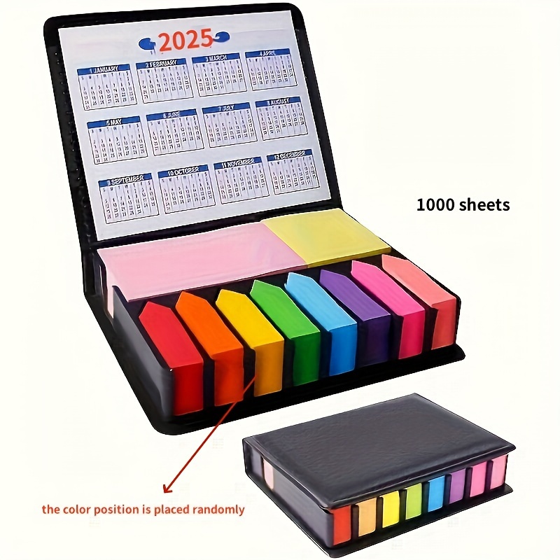 TEMU 2025 Vibrant Sticky Set With Organizer - Double-sided Calendar, Multicolor For , School & Home Organization