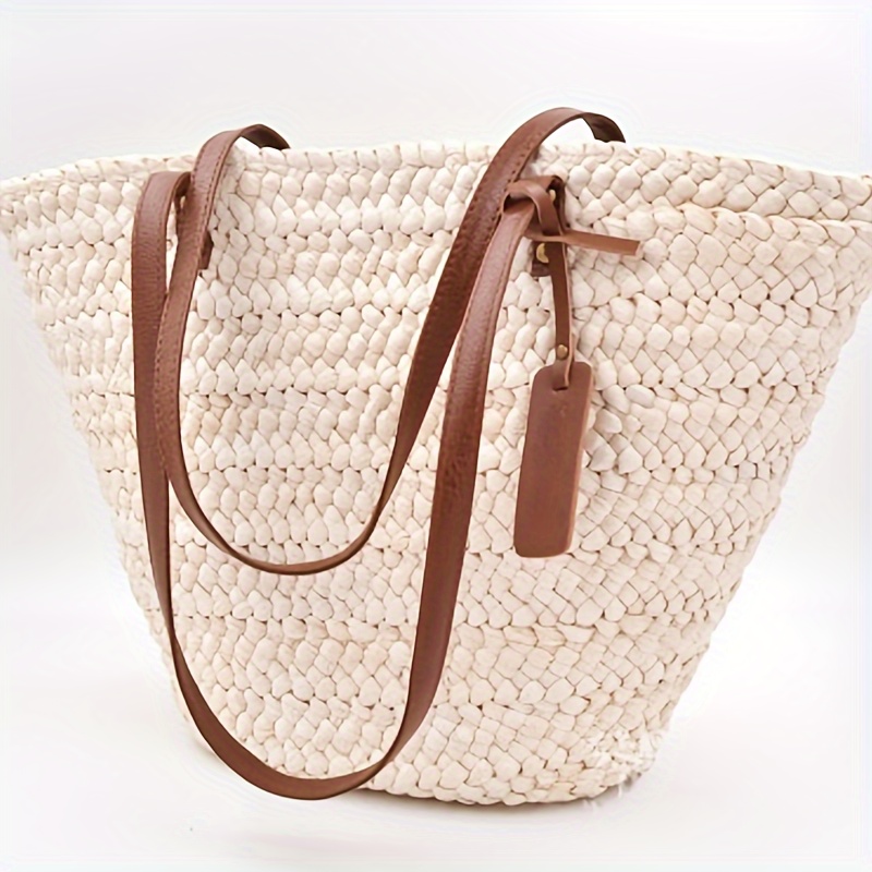 

1pc Straw Woven Shoulder Bag, Pastoral Style Women's Tote Bag, Summer Seaside Vacation Beach Bag