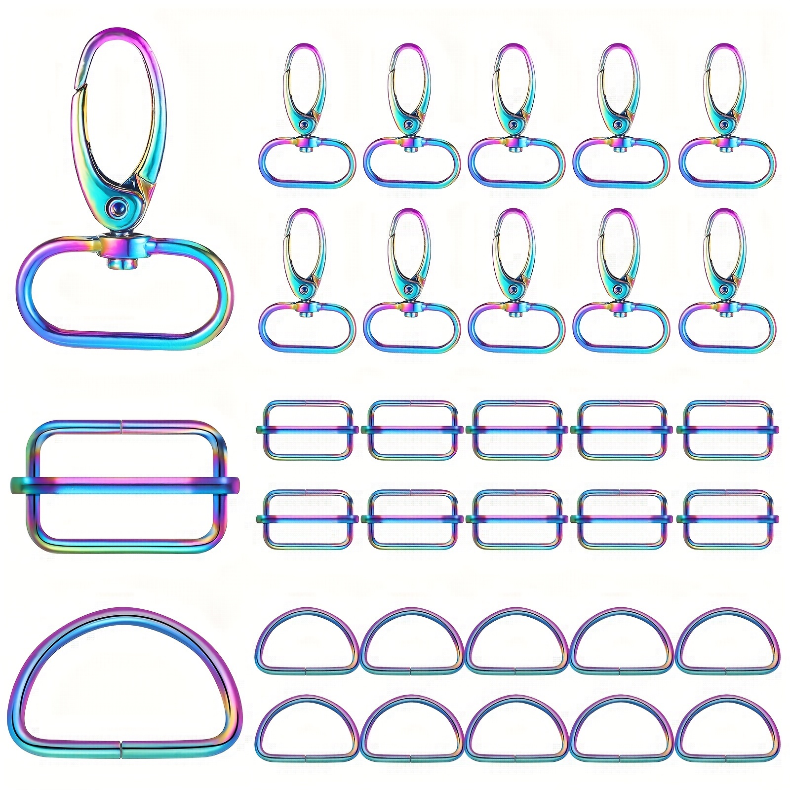 

30pcs Rainbow Swivel Hook Claw Clasp 10pcs Key Chain Swivel Hook 10pcs D Rings And 10pcs Tri Slide ()