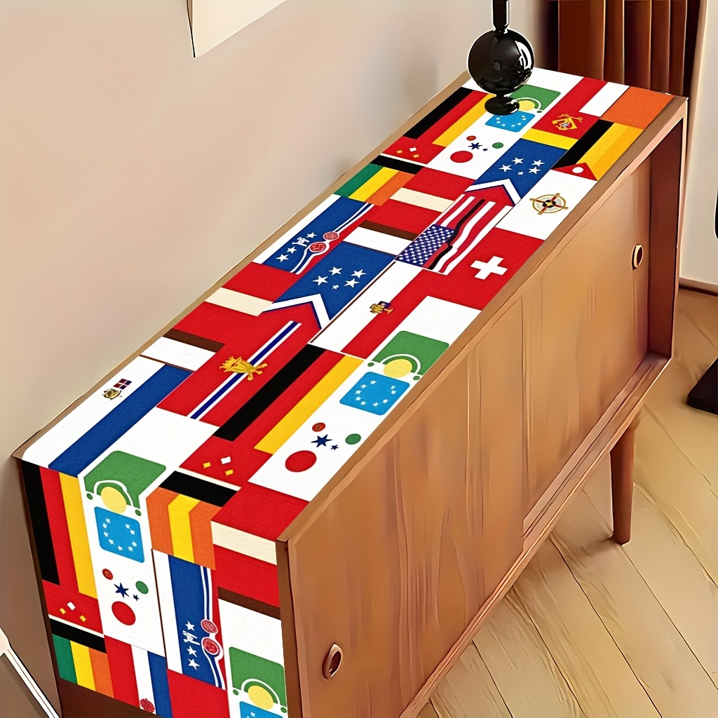 TEMU A Tablecloth Featuring Flags From Different Countries, With A Romantic Printed Design, Available In Rectangular Shapes Of 13x48/13x72/13x90