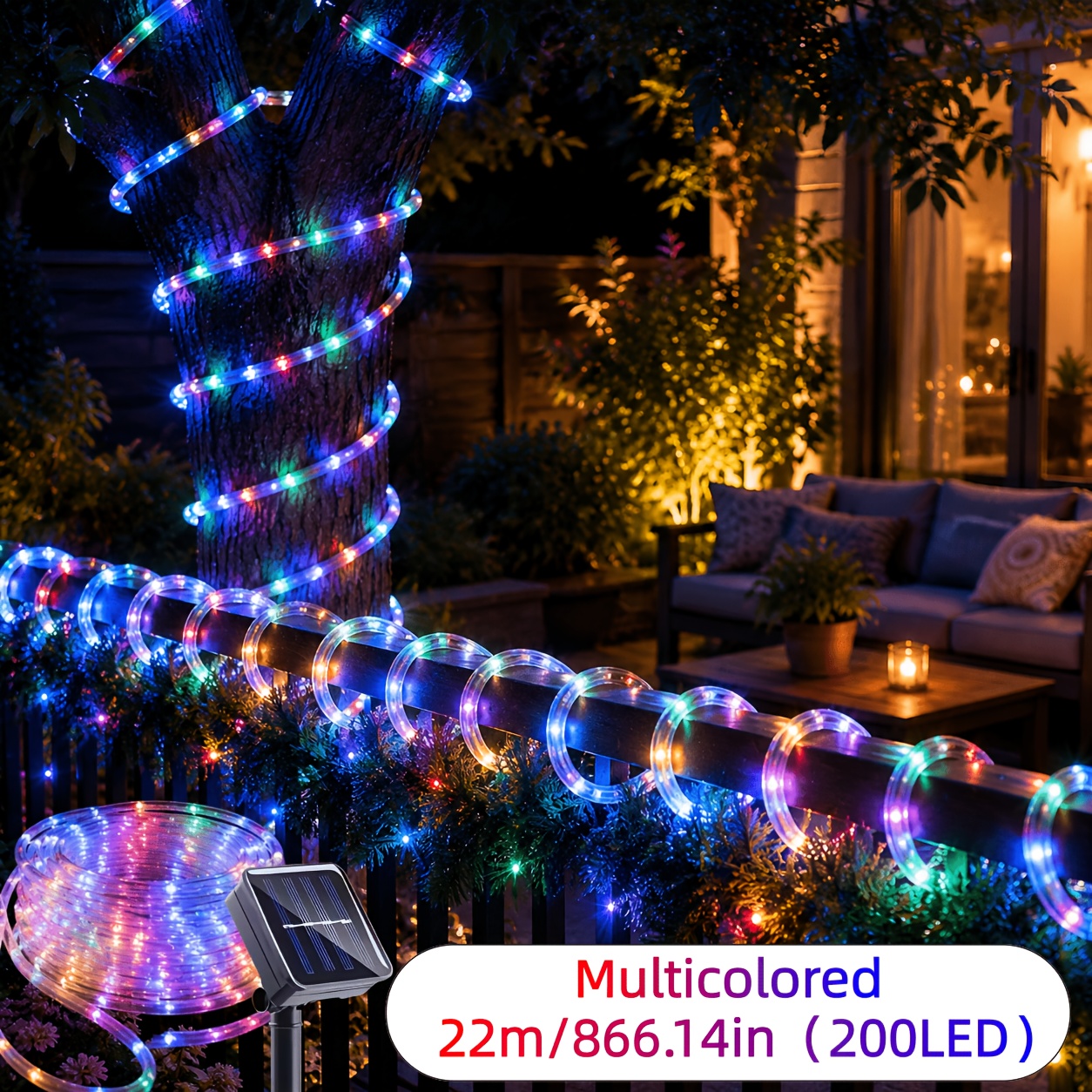 TEMU Solar Tube Light Hose, Suitable For Various Outdoor Spaces, Courtyards, , Light String Supporting Multiple Flashing , Suitable For Holiday