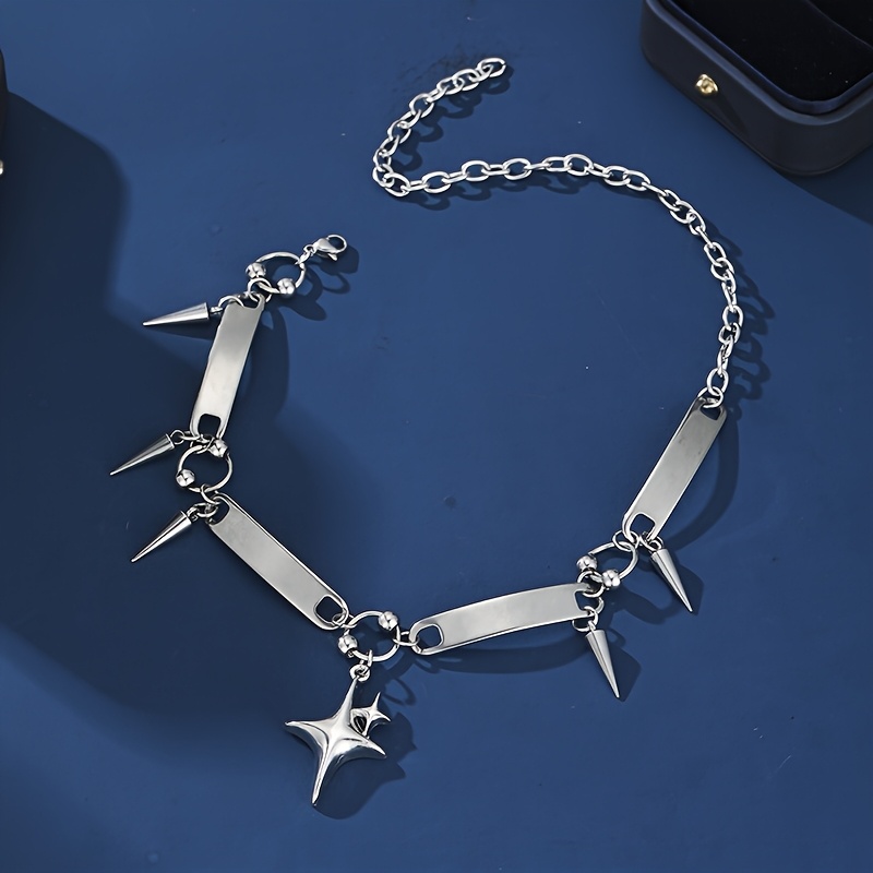 TEMU Minimalist Hip-hop Pendant Necklace - Rivet Neck Chain Suitable For Parties, Weddings, Daily Wear, Mardi Gras & Lunar New Year Gifts, Layering