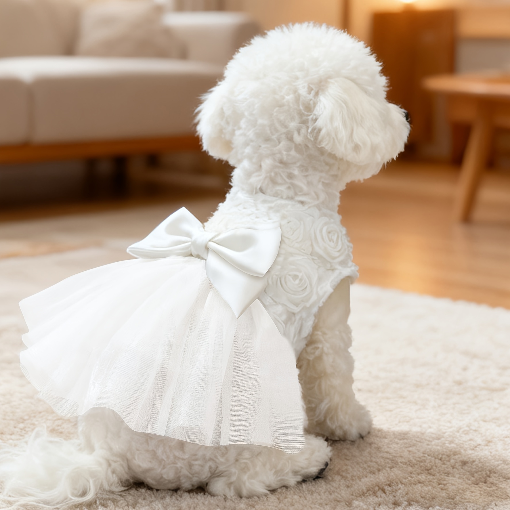 TEMU Vestito da con rosa 3D, abito da sposa, gonnellino da balletto per cani in tulle, gonna tut羅 per , outfit VIP per festa di compleanno Bichon,