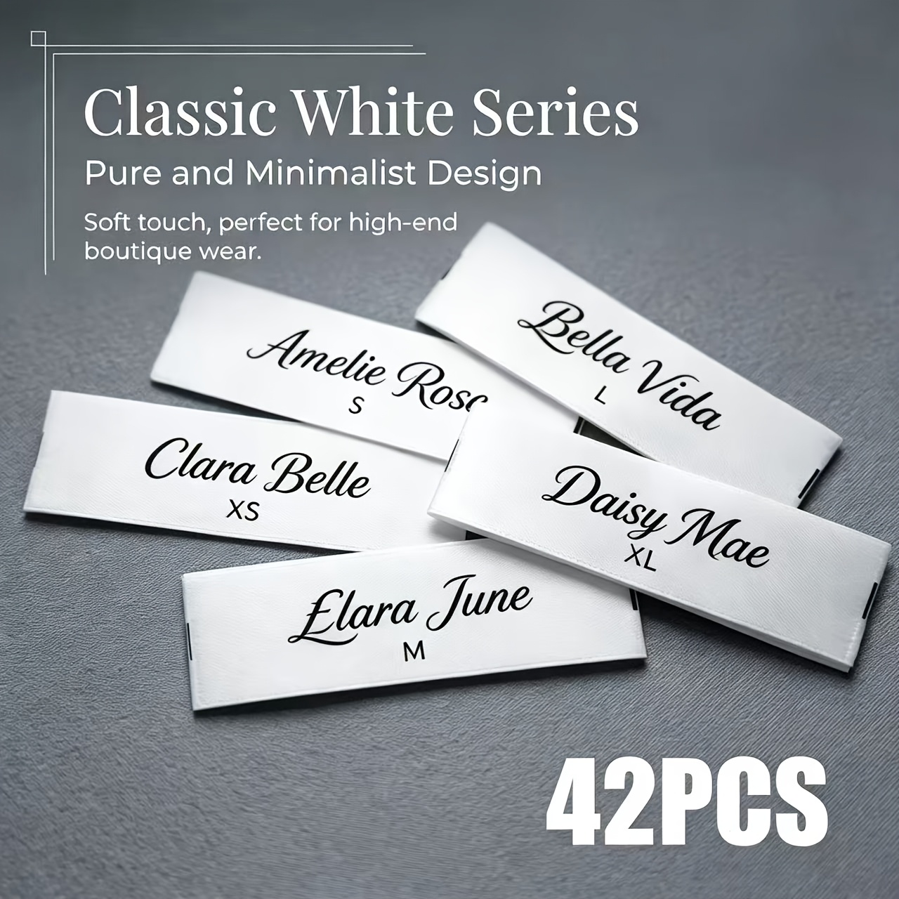 TEMU 22/32/42pcs Custom Satin Clothing Tags, Personalized Brand Logo Sewing Tags, And White Designs Available, No Color Printing , Printed Size Tags,
