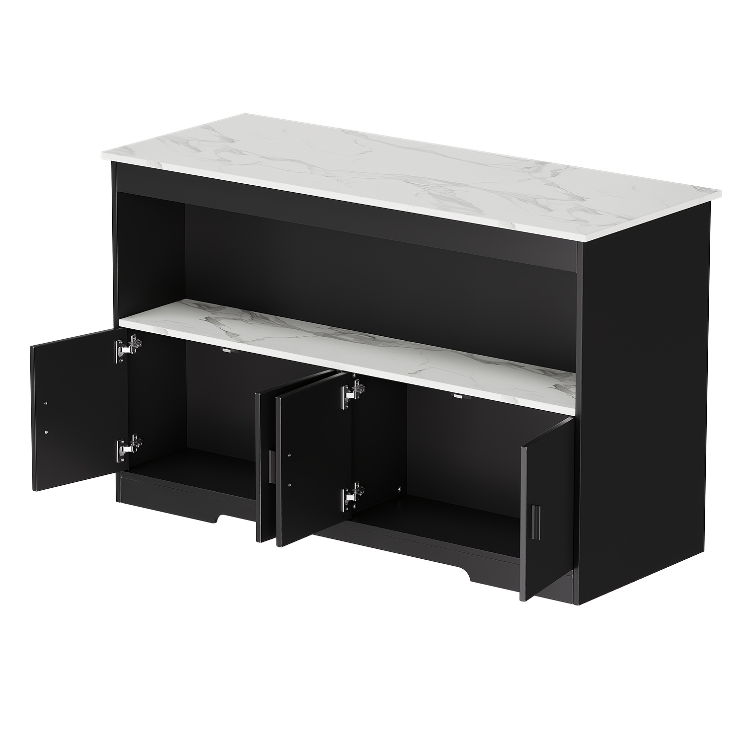 TEMU Kitchen Island With Countertop, Imitation Marble Countertop, Modern Kitchen Sideboard With Cabinets, Cabinets, Suitable For Kitchen And Dining