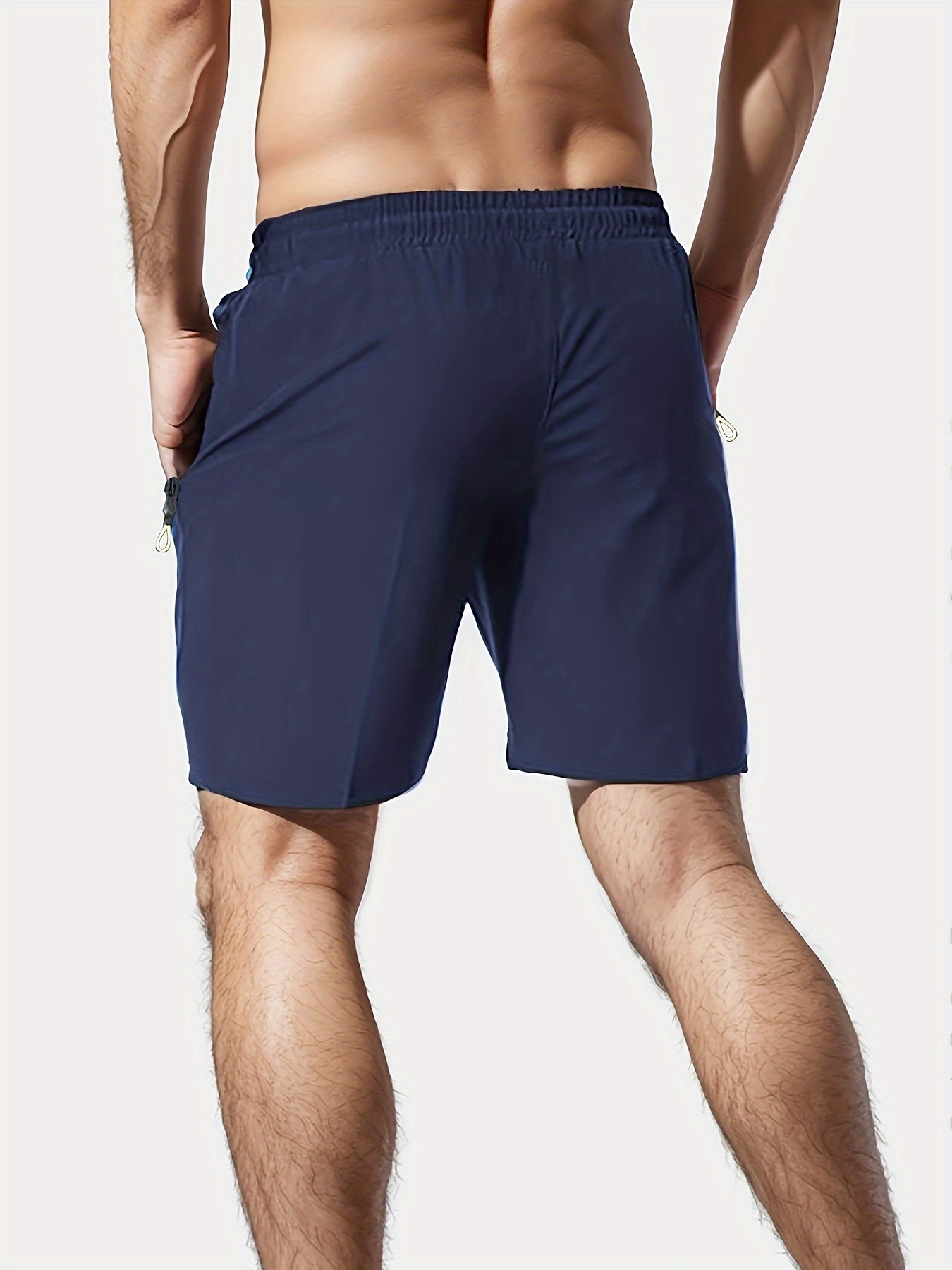 Men's Solid Quick Drying Shorts, Casual Slightly Stretch Elastic Waist Drawstring Shorts For Summer Gym Workout Training