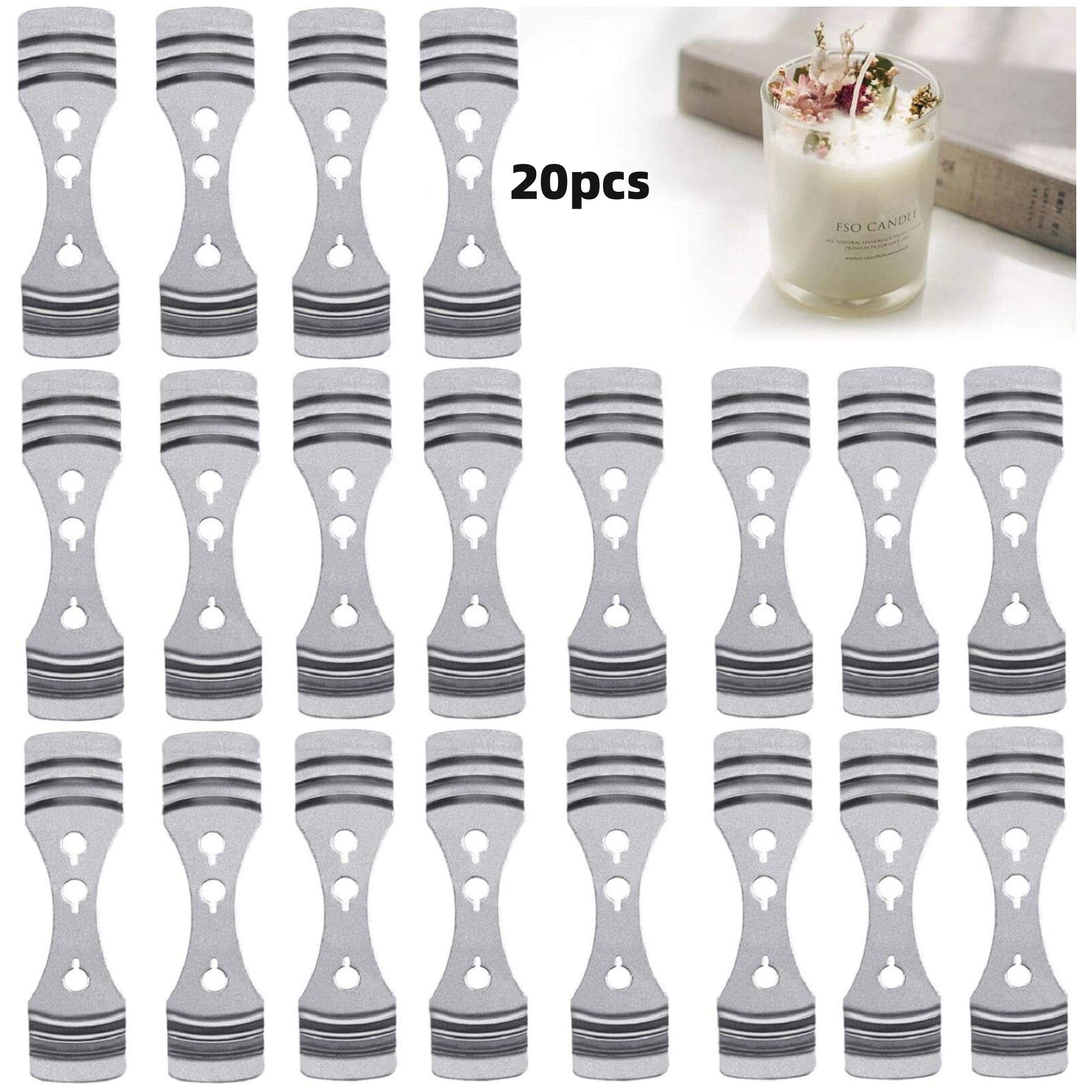 Image of 20pcs Metal Candle (length 10cm/3.9in, Width 2.5cm/0.98in), Silvery Stainless Steel Candle Wick Holder For Candle Making