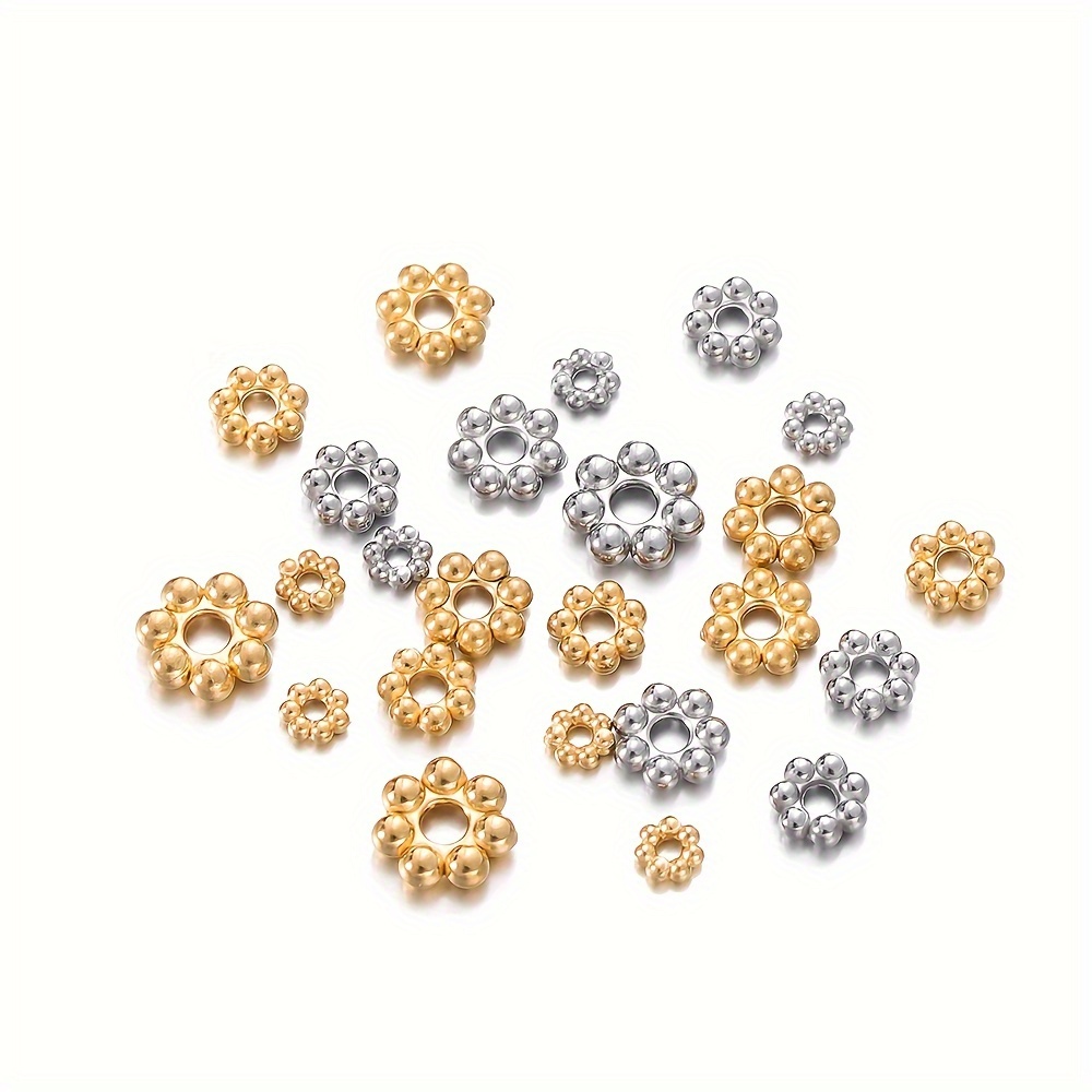 

30pcs Stainless Steel Flower Spacer Mixed Snowflake Charms Beads Golden & Silvery Or Diy Bracelets & Jewelry Making Accessories