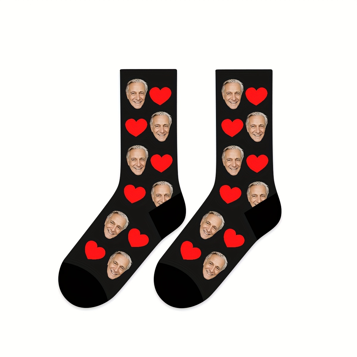 TEMU 1 Pair Of Men's And Women's Socks With Customized Personalized Facial Patterns, Fashionable Couple Mid-calf Socks With Cute Photos Of Guys And