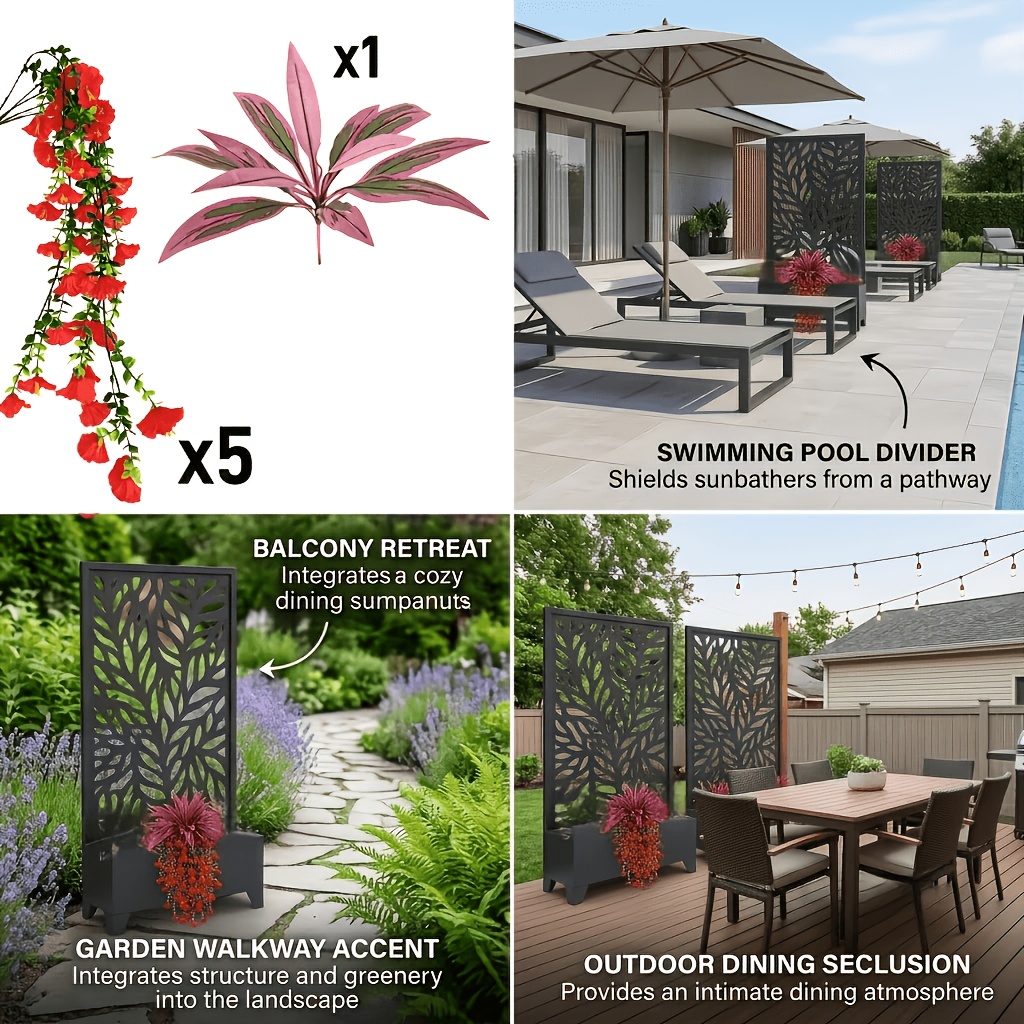 TEMU 6pcs Combination: 5 Large Red Trumpet Flowers + 1 Stem, Outdoor Artificial Greenery, Suitable For Outdoor Decor, Weddings, Hotels, Housewarming,