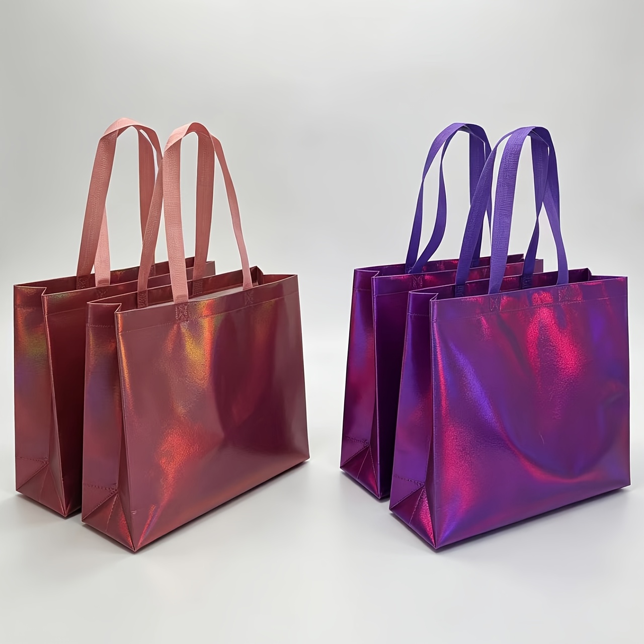 TEMU Lot de 4 sacs (, 2 violets) en tissu non tissé laminé à dégradé laser, avec poignées allongées durables, résistants aux rayures et élégants.
