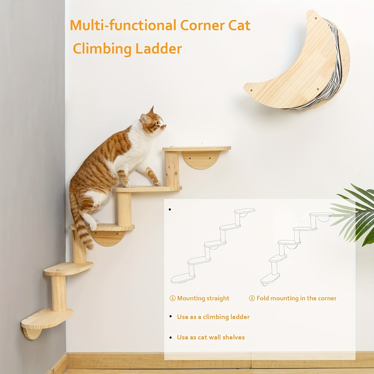 popular 3 level wall mounted cat climber shelf sturdy wooden cat tree with perches ladder festive indoor activity center for kitties christmas decor details 4