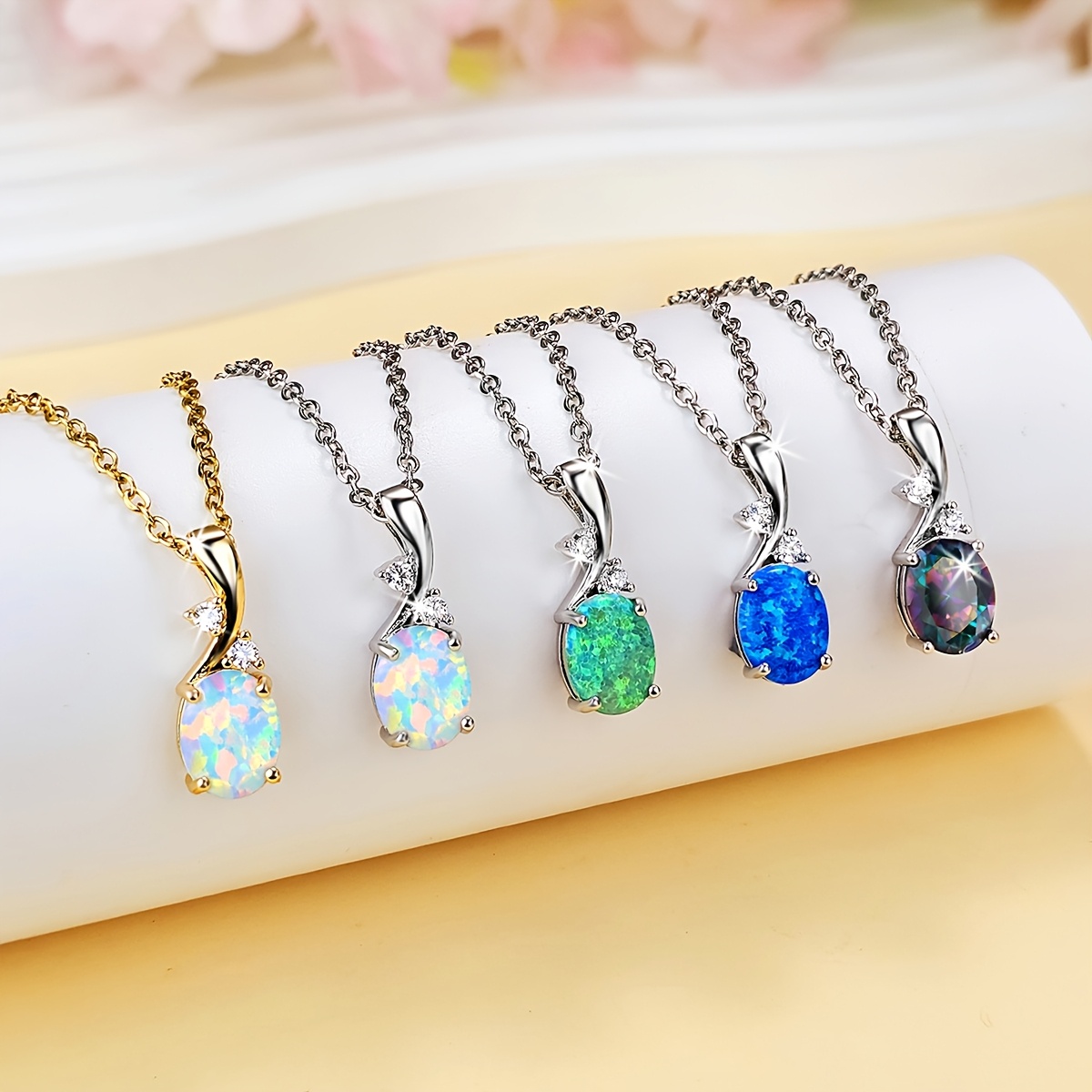 

A Must-have For Romantic And Elegant Women, This Sparkling, Colorful Opal Pendant Necklace Is A Gift And A Versatile Accessory.