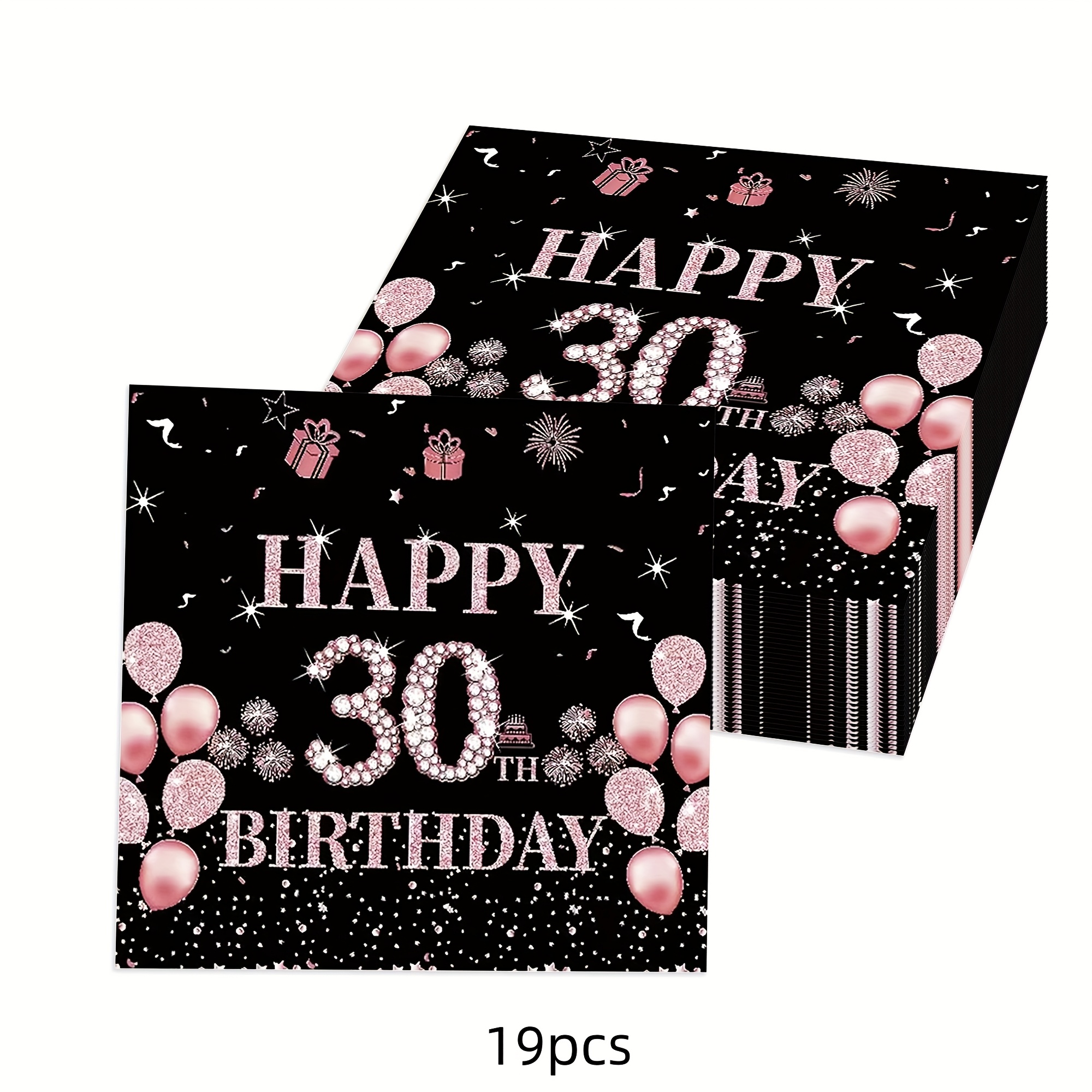 TEMU 19pcs 30th Birthday Theme Party Tissue Happy Birthday Disposable Tissue Napkins Party Supplies 6.5-inch Suitable For 30th Birthday Party