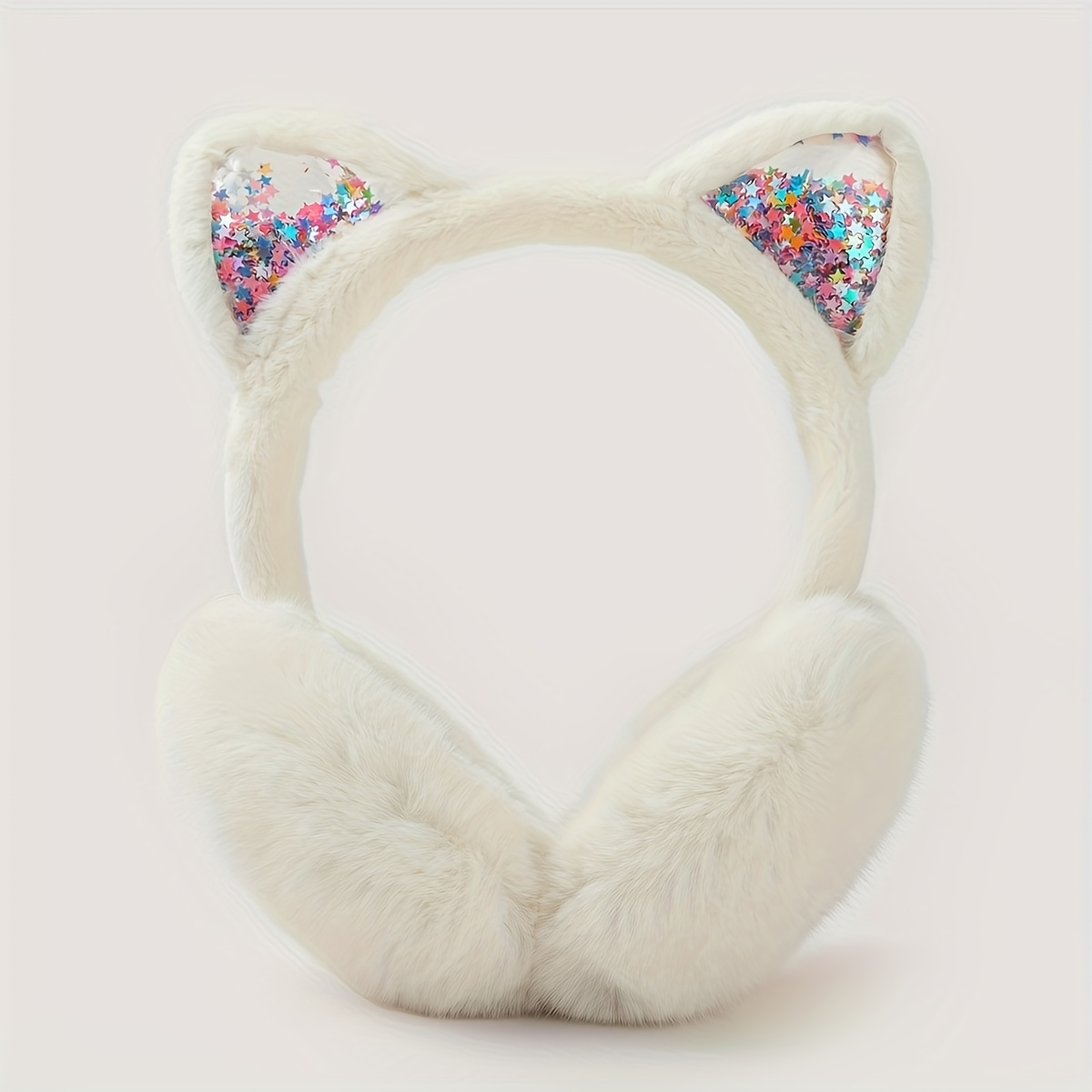 Chic Women's Cat Ear Foldable Winter Warmth Earmuffs - Sparkling Sequin Design, Solid Color Polyester, Hand Wash Only details 5