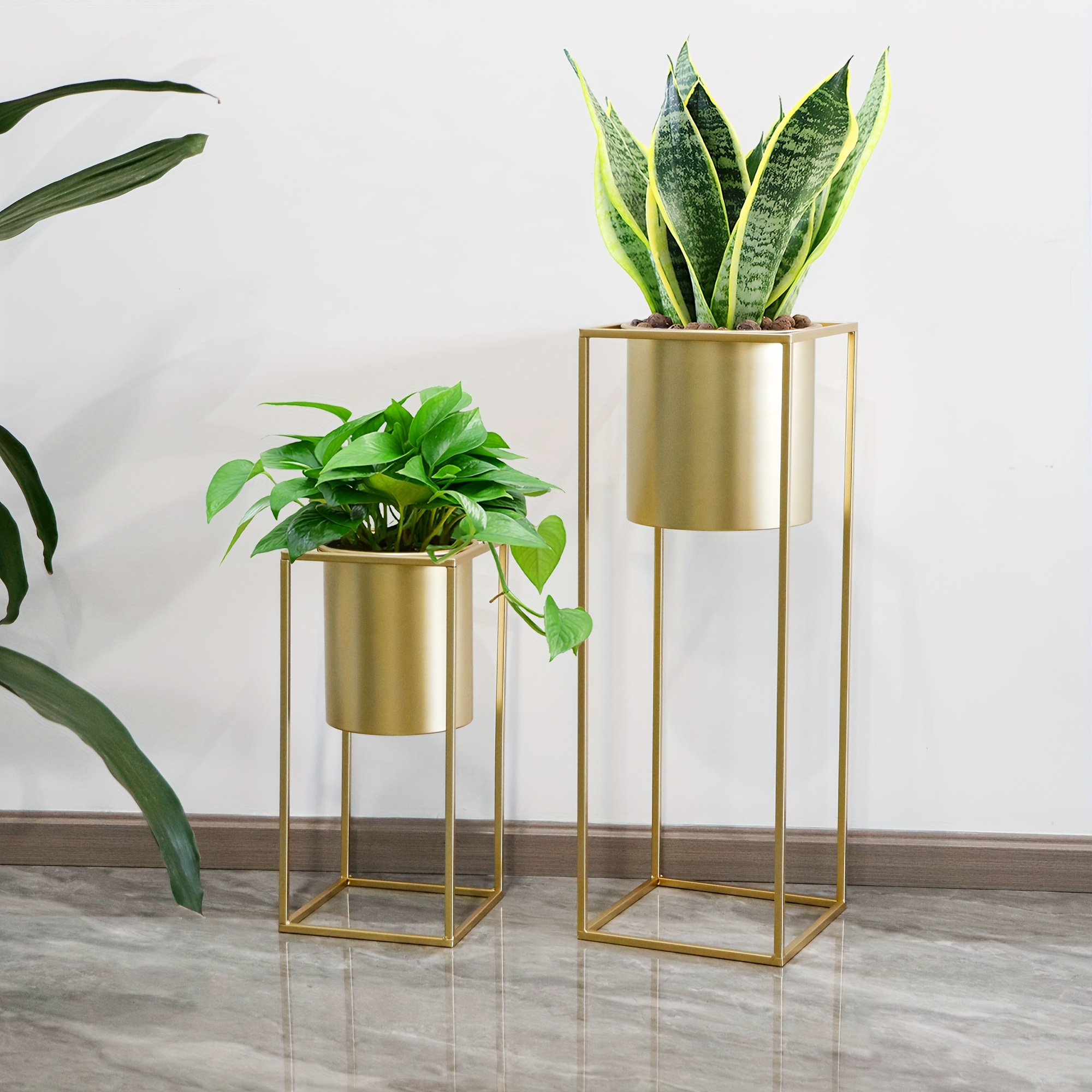 Set of 2 Large Golden Metal Planters with Stand - Modern -Standing Indoor  Plant Pots Suitable for Living Room, Kitchen, Office, Balcony, Patio Decor,  Lightweight Rectangular Planter with Stand for ...