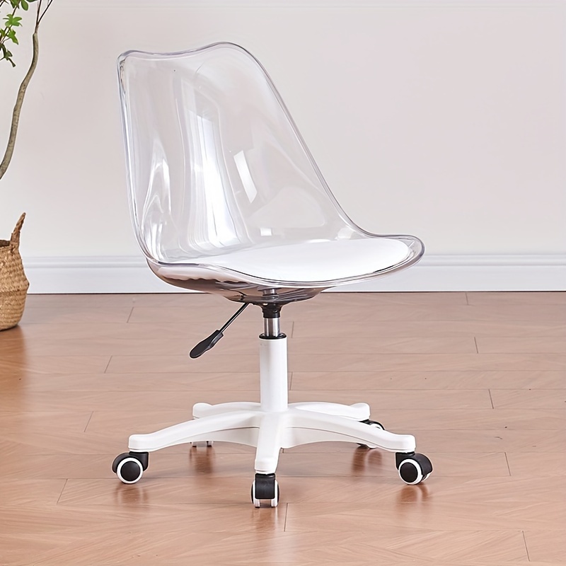 Modern Home Office Desk Chair, Adjustable 360° Rotating Chair Engineering Plastic No Armrest Rotating Computer Chair With Wheels, Suitable For Living Room, Office, Hotel Dining Room, Clear Color.