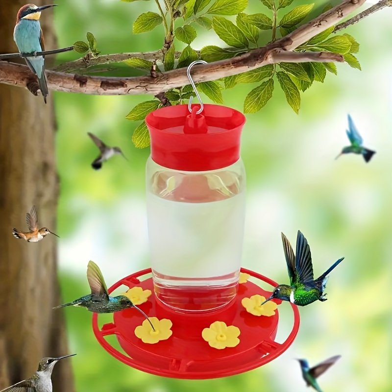 

Outdoor Hummingbird Feeder With Ant Moat Hooks, Hanging Hummingbird Water Feeder With 6pcs Flower Feeding Ports And Circular Perch