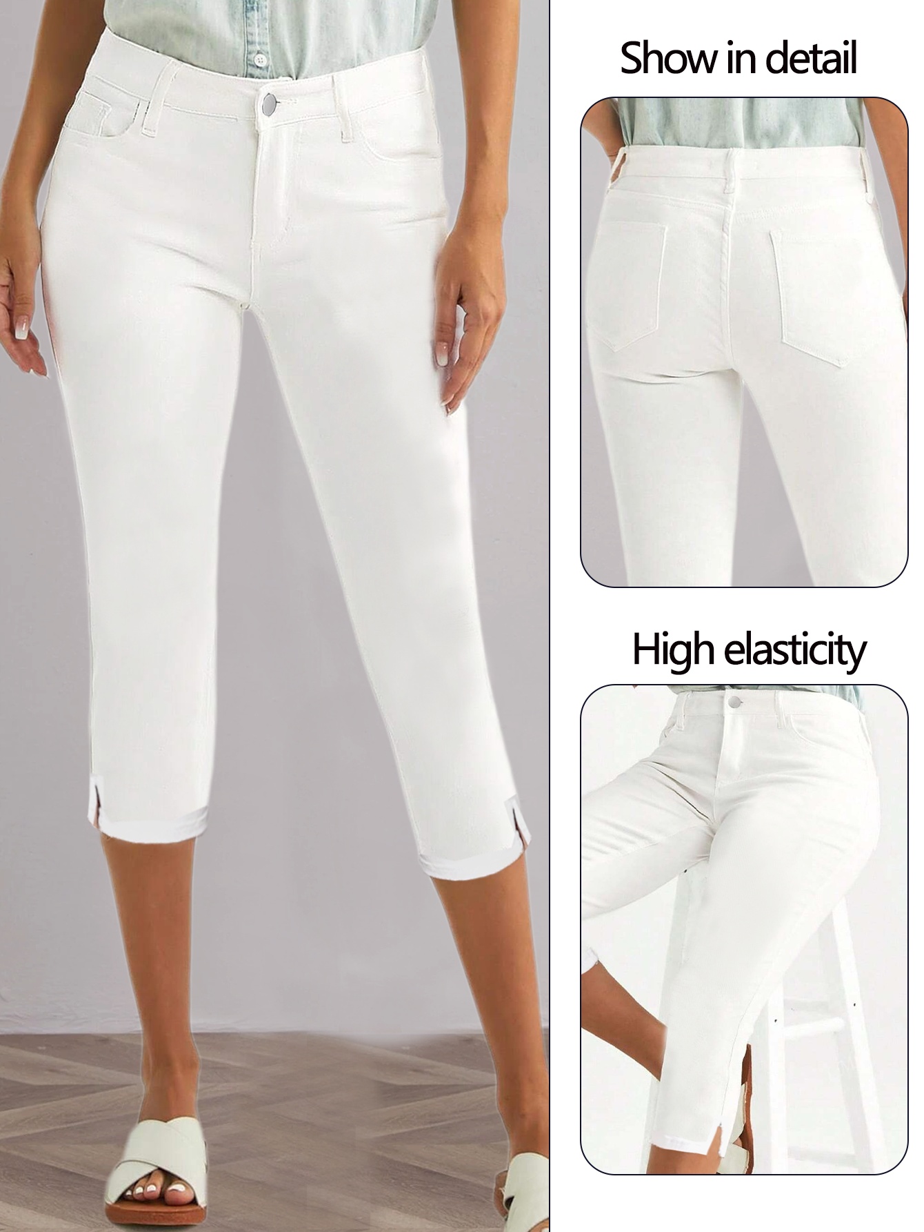 women' low cropped stretch capri pants side Temu New Zealand