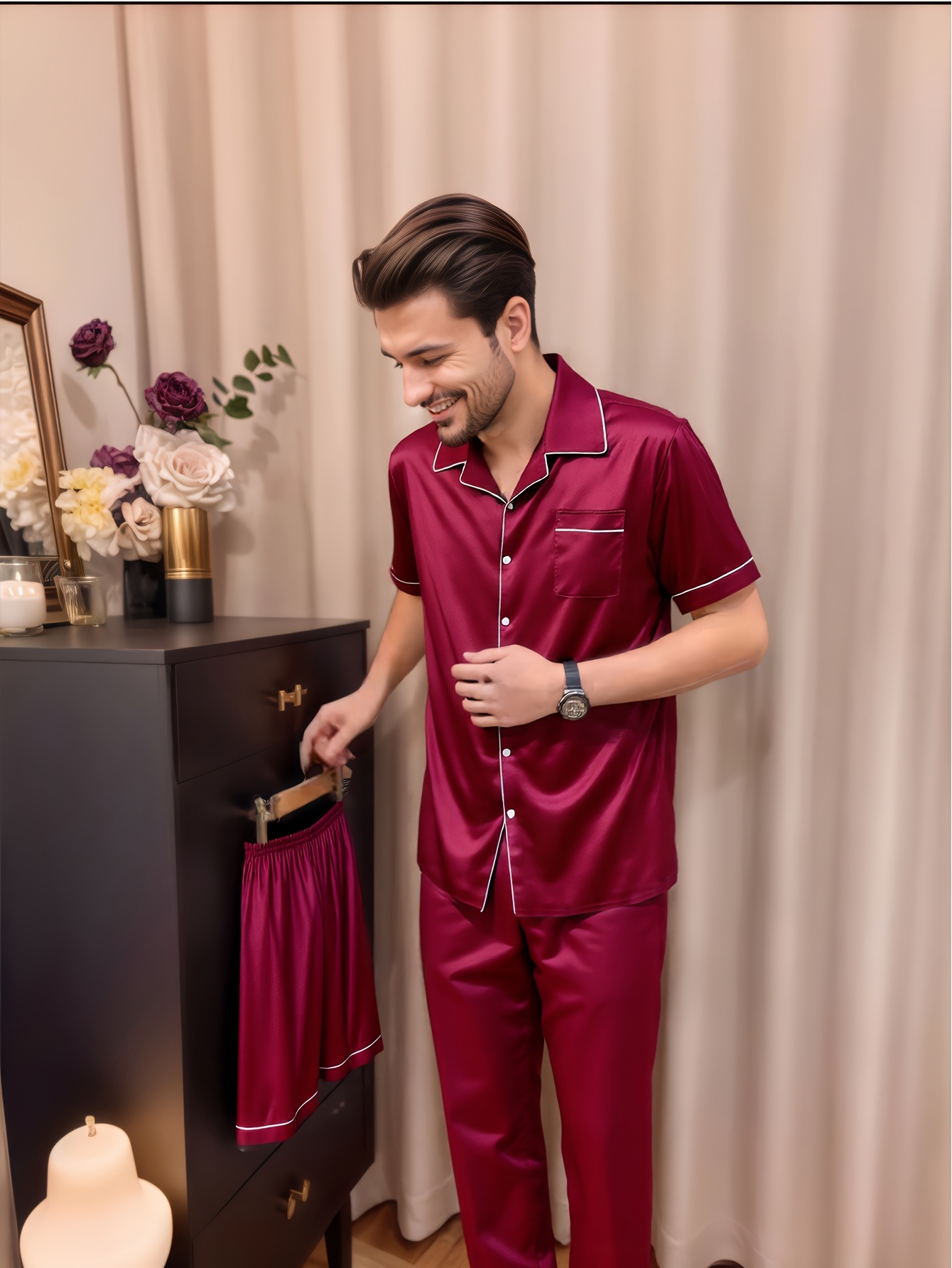3pcs plus size mens casual solid color pajama set Temu Portugal