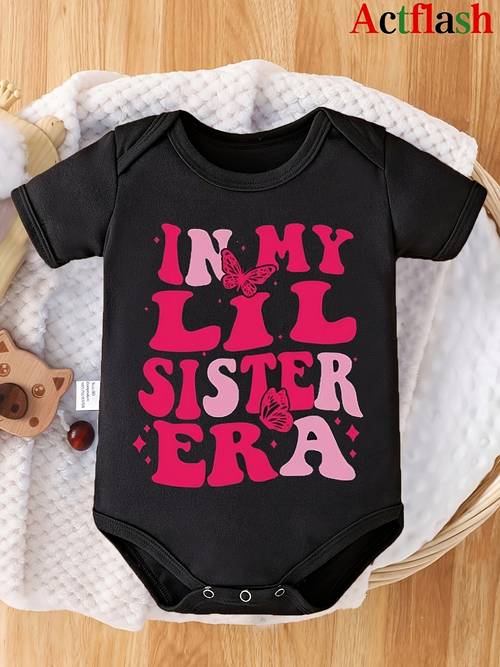 actflash in sister era letterprint baby romper - zacht polyester, korte mouwen zomer onesie voor pasgeborenen & zwangerschapscadeaus, perfect voor buiten