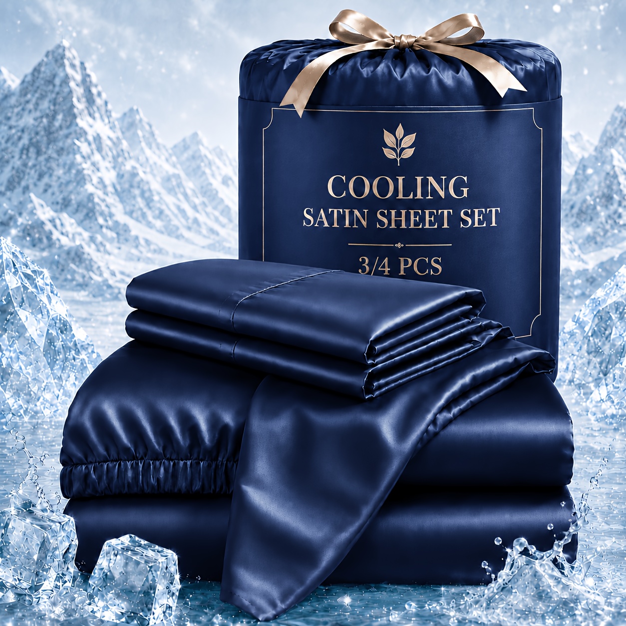 TEMU Ensemble de draps de luxe en satin rafraîchissant 3/4 pièces, literie respirante avec drap-housse à poche profonde de 16'', drap plat et 1/2