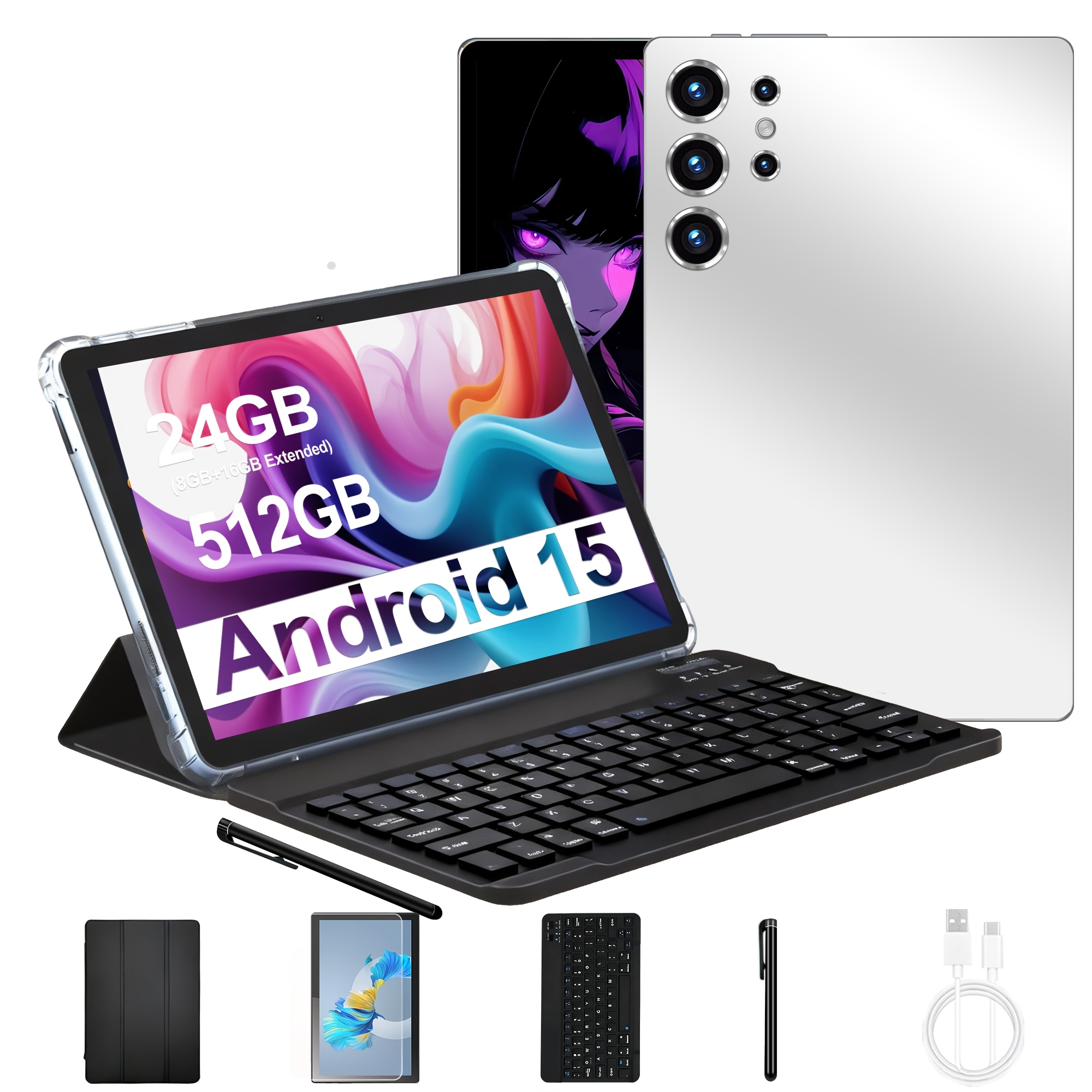 TEMU Tableta PC 15, 24 GB de RAM (8+16 GB), 512 GB de almacenamiento, pantalla de 10.1", cámara de 16 MP + 8 MP, 6000 mAh, MTK6755 - 12 , con con