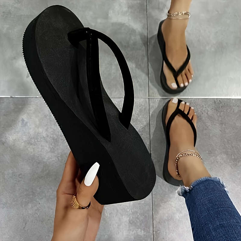 

Women's Solid Color Wedge Heeled Sandals, Casual Clip Toe Platform Shoes, Summer Comfortable Slip On Sandals
