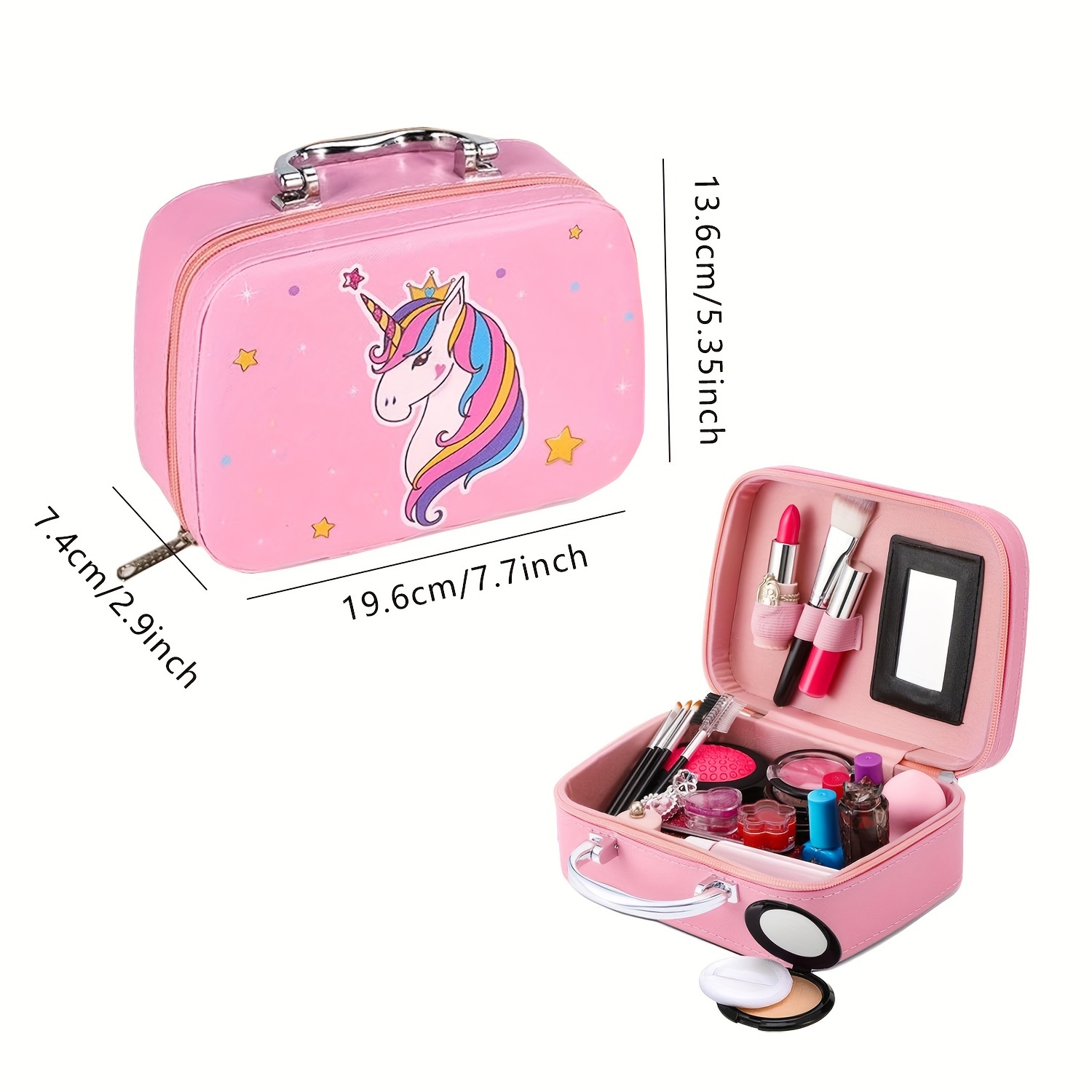 makeup kit for girls deluxe suitcase with real cosmetics   brushes accessories perfect birthday halloween christmas gift pink shades   stuff for girls solid oxford velvet fabric lipsticks eyeshadows stickers best for christmas details 0