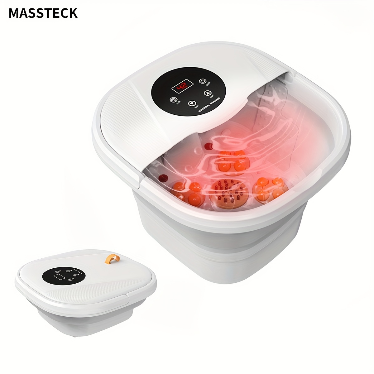 

Massteck Foot Massager With Heat, Bubbles, And Red Light Features 16 Shiatsu Massage Balls For Foot , A Foldable And Portable Tub For Foot Soaking, Mini Acupressure Massage , And Temperature Control.