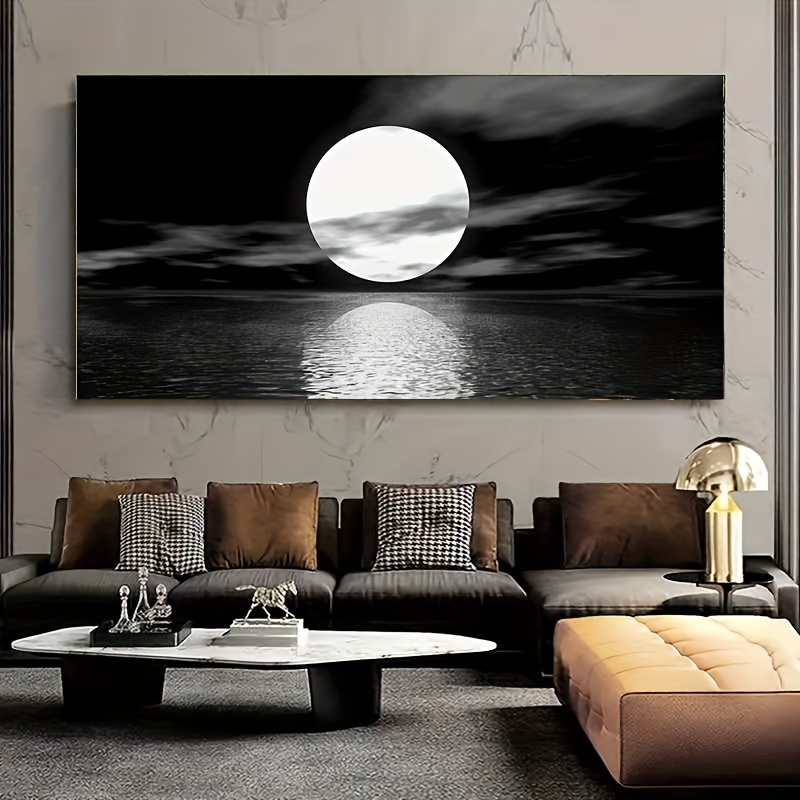 

1pc Moonlit Ocean Canvas Print - Vibrant Modern Art For Bedroom & Living Room - High-resolution Wall Decor - Winter-themed Atmospheric Accent Wooden Frame - Thickness 1.5inch