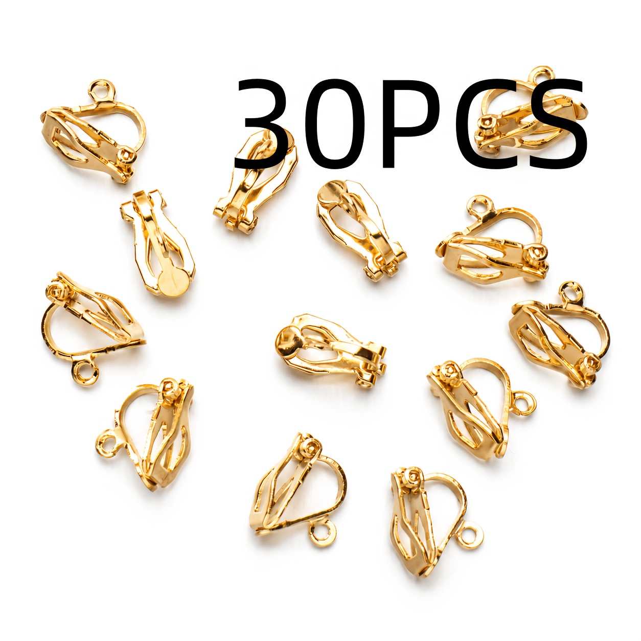 TEMU 30 piezas Clip para orejas sin perforación, clip de rana, clip triangular para hacer aretes, aretes diseñados para no perforar