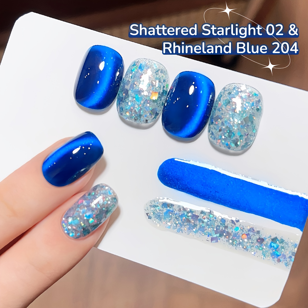 Image of Nail 2025 Holographic Nail Art Blue Sequin Nail Art 2 Colors Set 15ml Magnetic Nail Polish Soak Led Gel Salon Nail Art Tools Polish