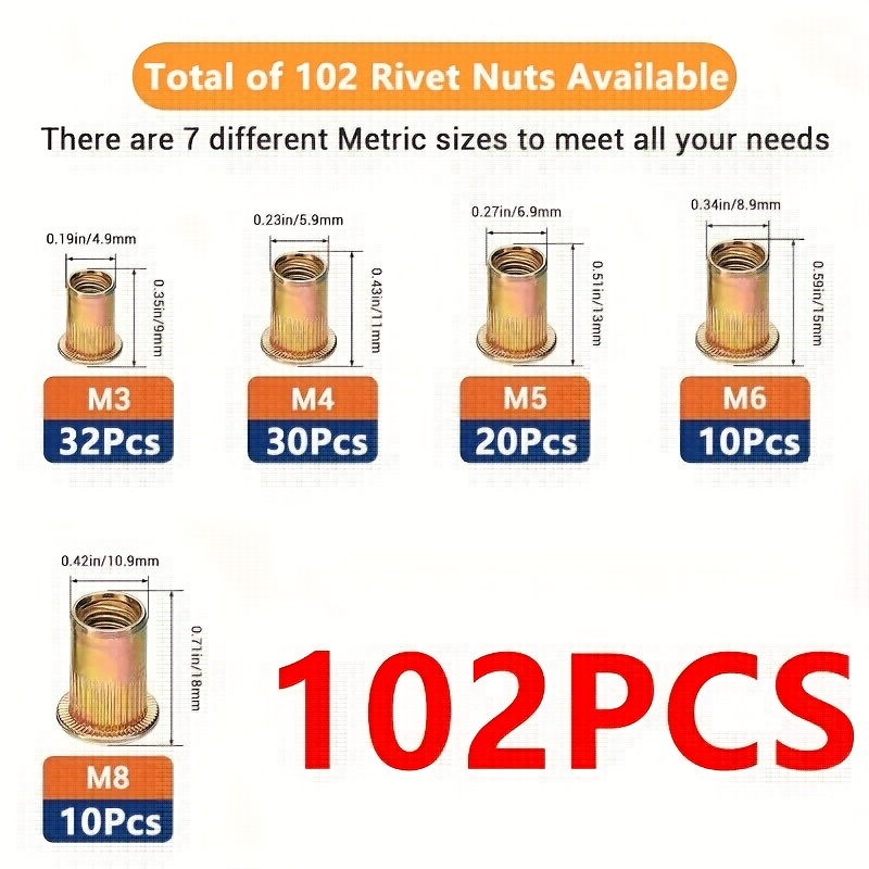 102pcs Professional Rivet And Nut Tool Sets - For Metal, Home Diy Projects, Reliable Performance - Durable And Versatile Hand Tools For A Of Applications