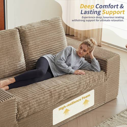 75 fluffy corduroy boneless couch cloud loveseat with wide armrest upholstered floor no sleeper sofa for small room office apartment