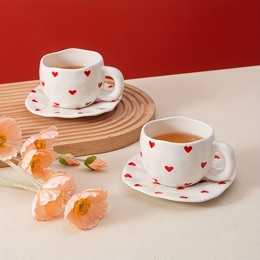 Nivofu Handbemalte Keramik-Kaffeetasse Mit Untertasse – Niedliches Blumen-Design, 300ml