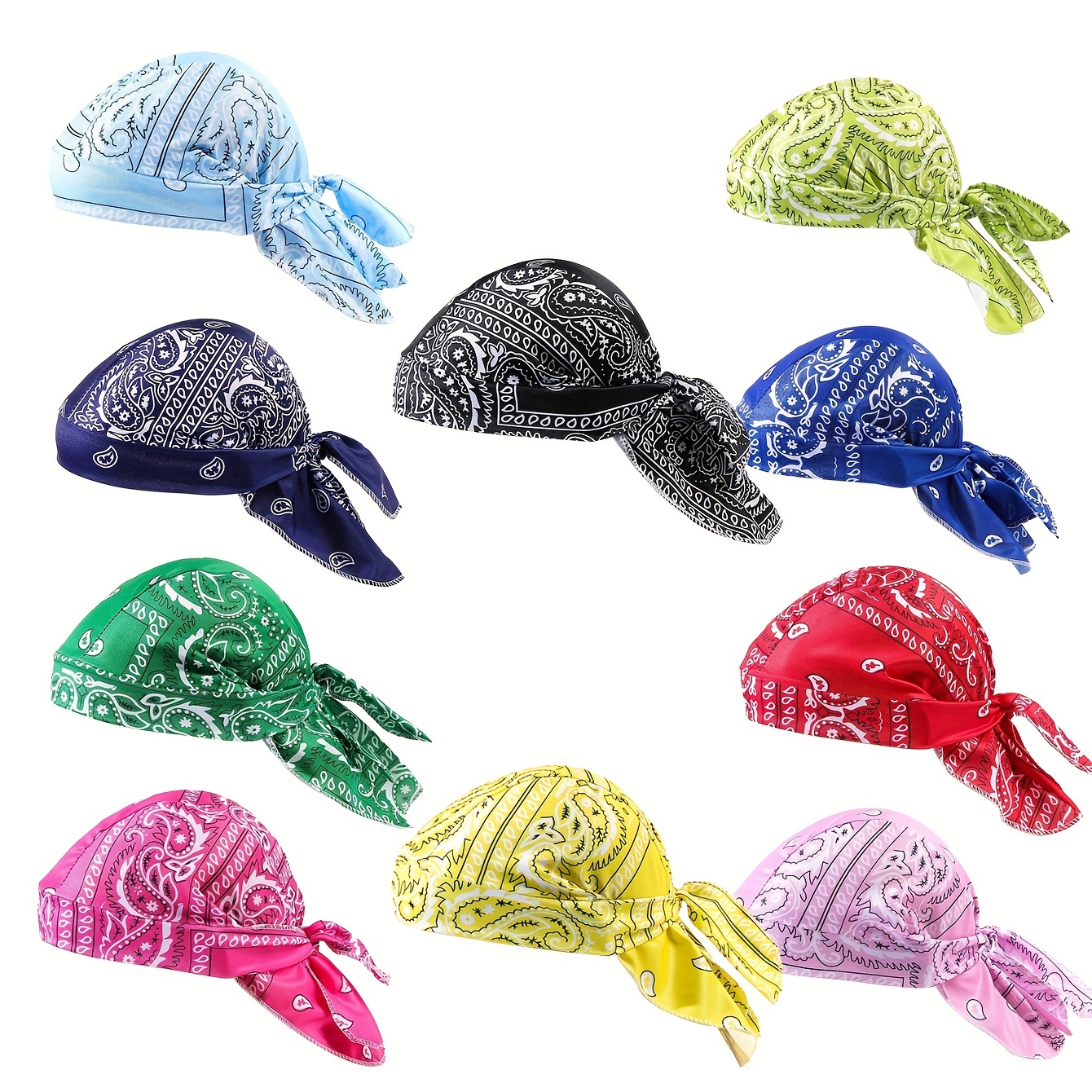 

10pcs Chapeau de Pirate en Polyester Respirant - Léger, Bande Élastique, Motif de Fleur de Caju , Idéal pour les Sports de & le Cyclisme, Lavable à , Chapeaux de Cyclisme