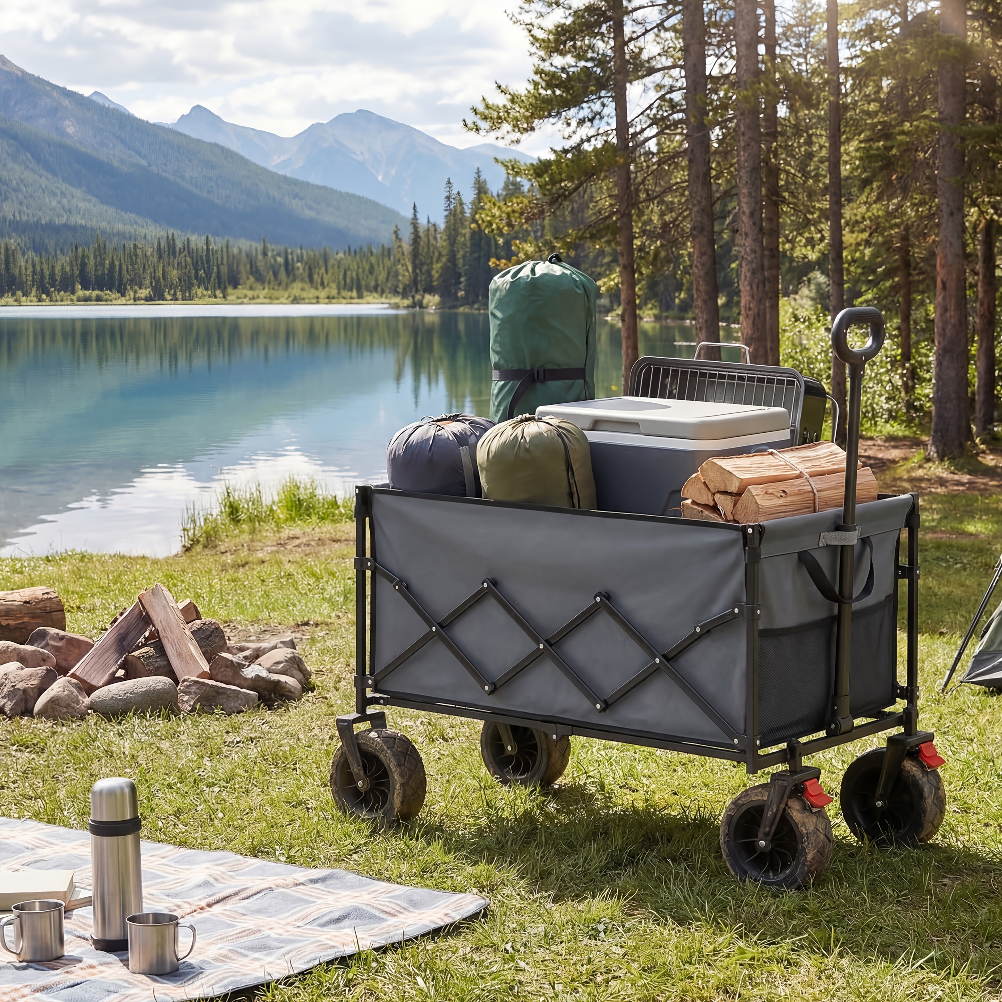 Image of Folding Garden Trolley With 200l Capacity, Handle, Outdoor Use, 180kg Load