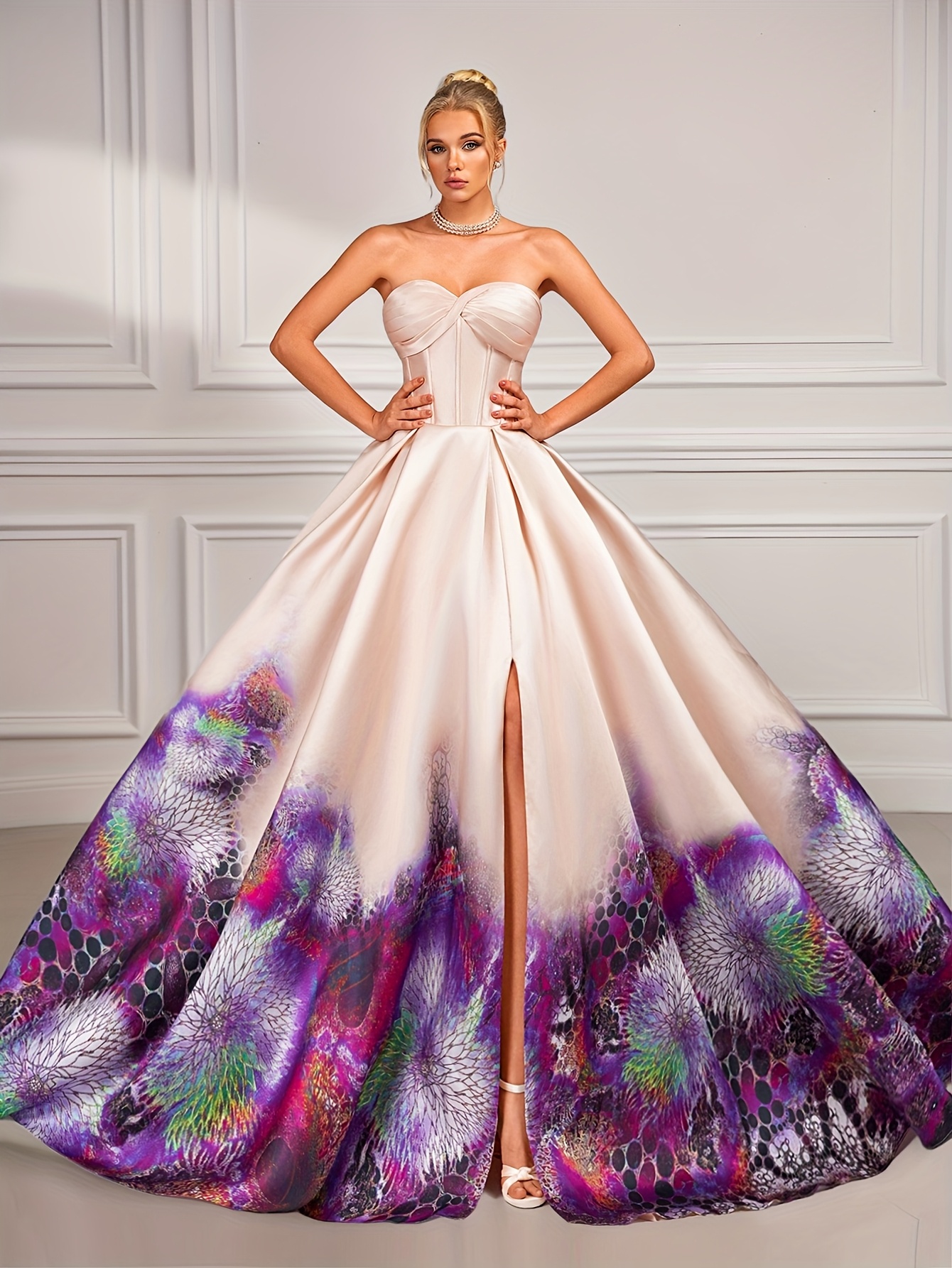 a womens evening dress a printed hem a bustier top an - Temu Philippines