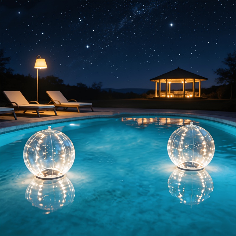 TEMU 2-pack Floating Pool Lights Suitable For Inground Pools, Rgb Multicolor & Warm White Led Inflatable Lights With 8 Lighting , Plug-and-play For
