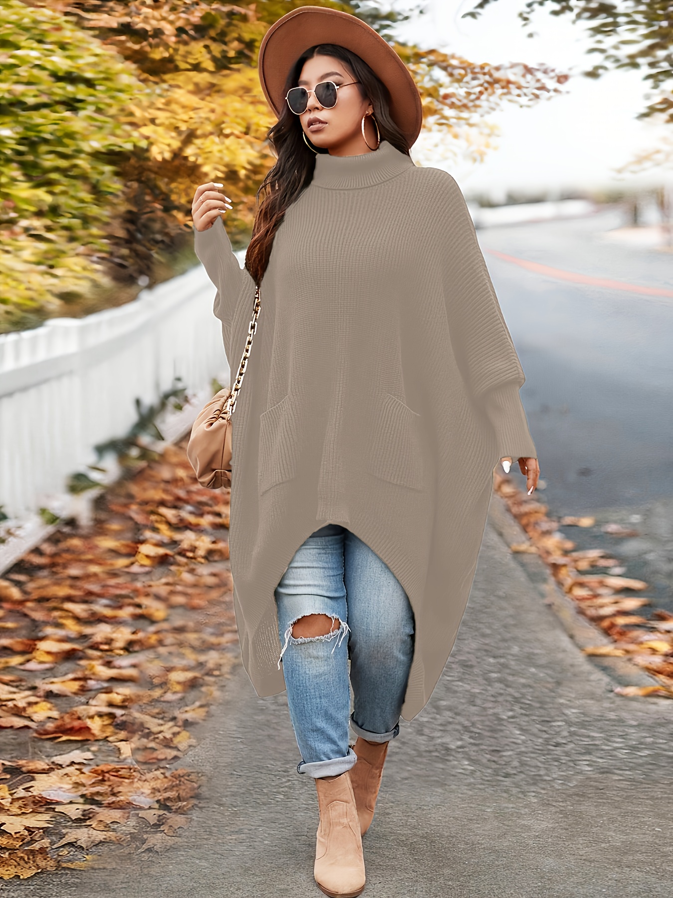 plus size womens elegant high neck sweater asymmetrical hem Temu